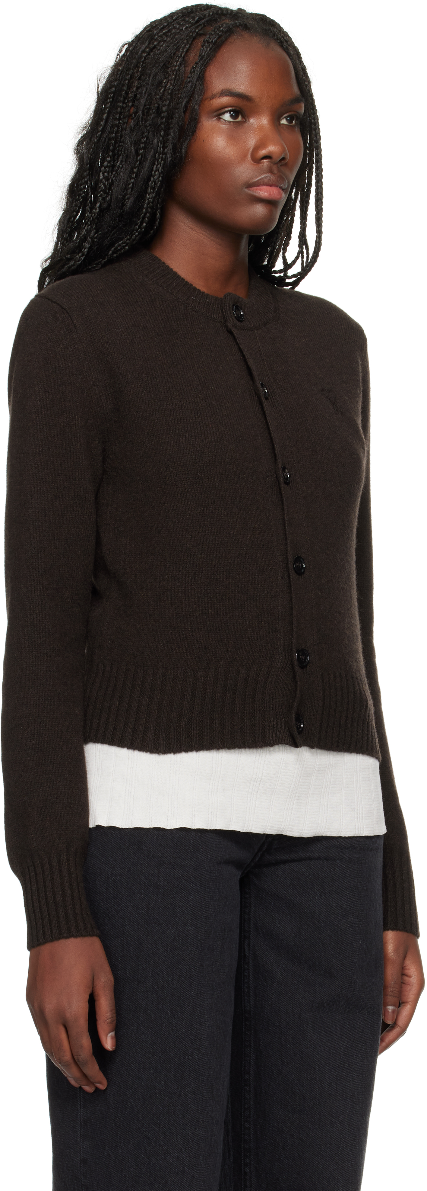 Ami Alexandre Mattiussi Paris De Coeur Logo Embroidered Knit Cardigan In Brown