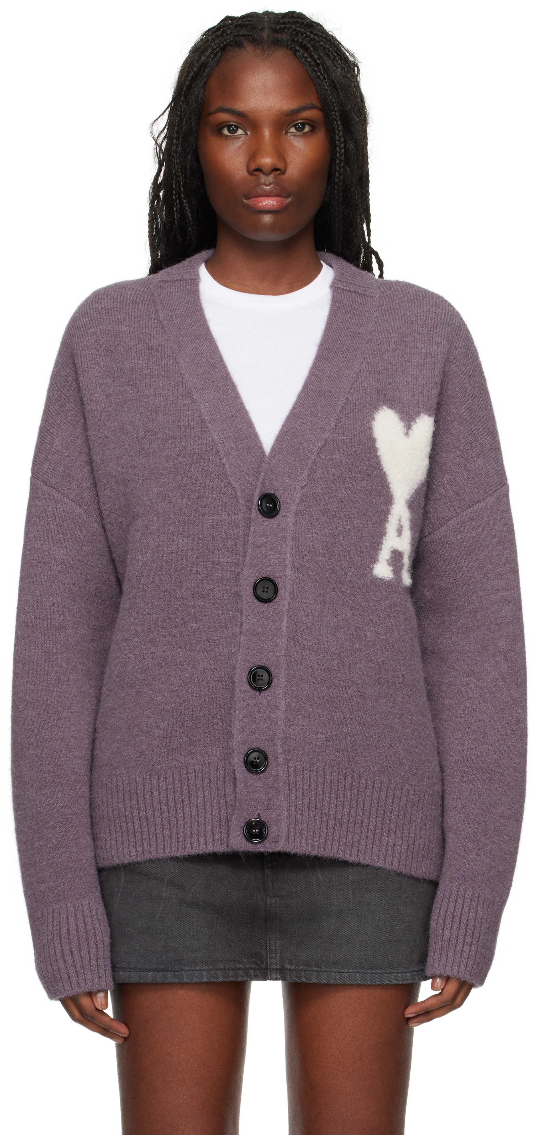 Ami Alexandre Mattiussi Purple Ami De Coeur Cardigan In Lilac/504