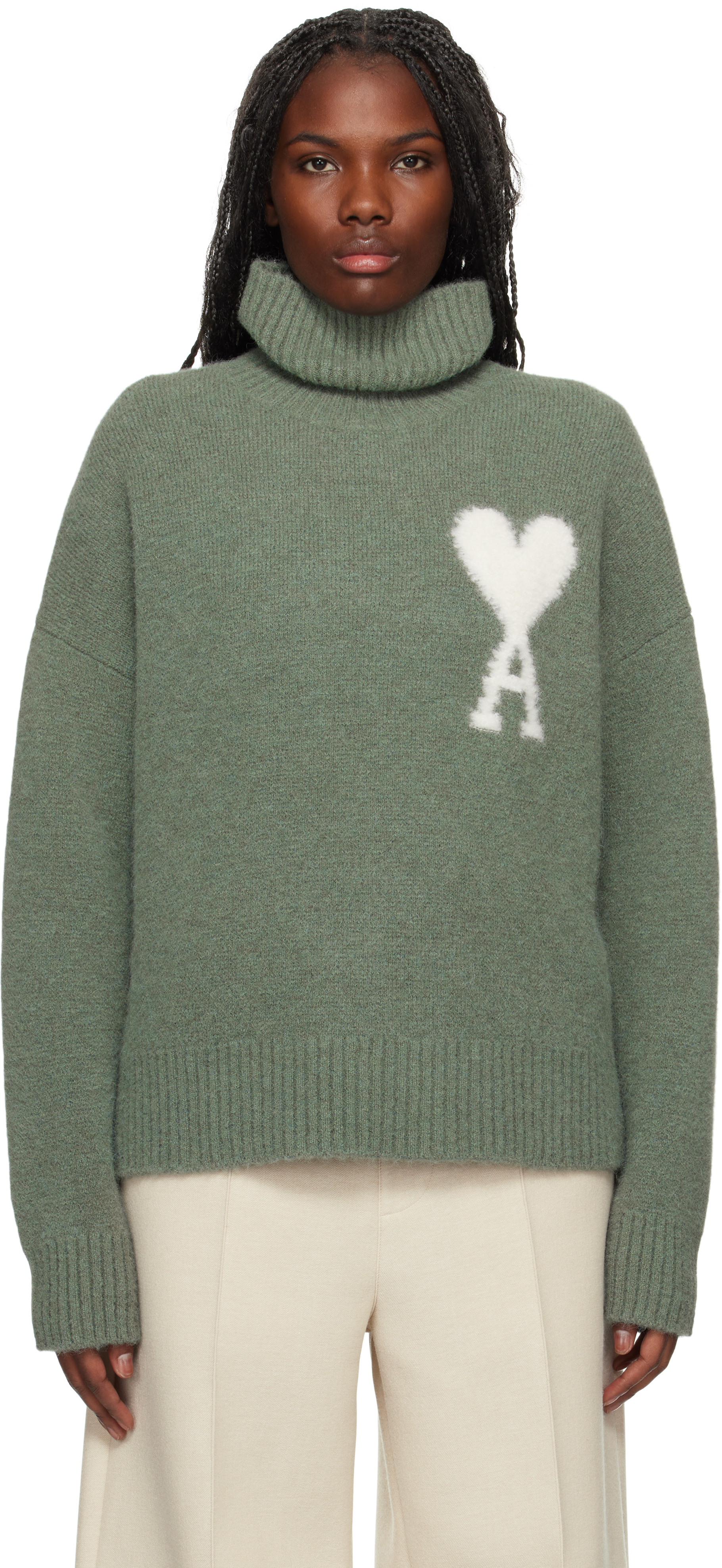 Ami Alexandre Mattiussi Green Ami De Coeur Turtleneck In Antique Clay/4013