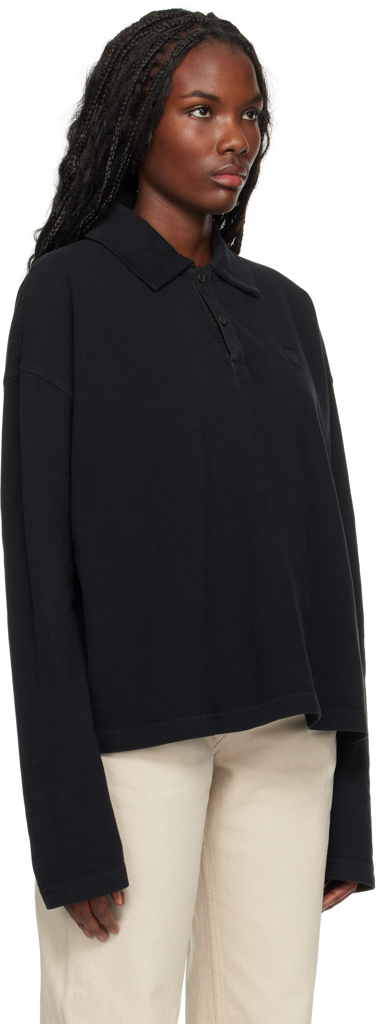 Ami Alexandre Mattiussi Black Ami De Coeur Long Sleeves Polo In Black/001