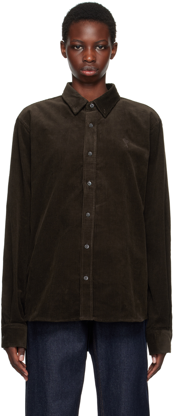 Shop Ami Alexandre Mattiussi Brown Classic Fit Shirt In Dark Coffee/221