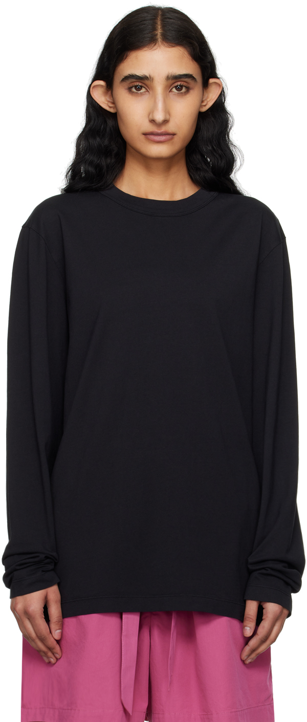 Black Sleeping Long Sleeve T-Shirt by Tekla on Sale
