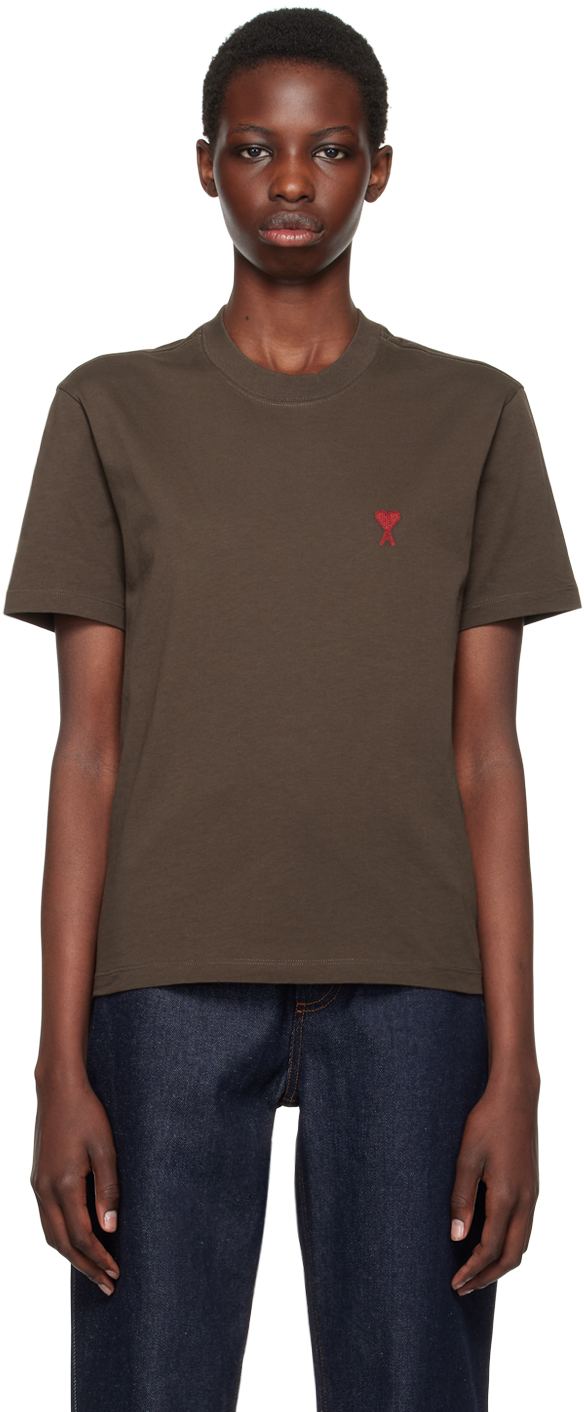 AMI Paris: ブラウン Ami de Cœur Tシャツ | SSENSE 日本 