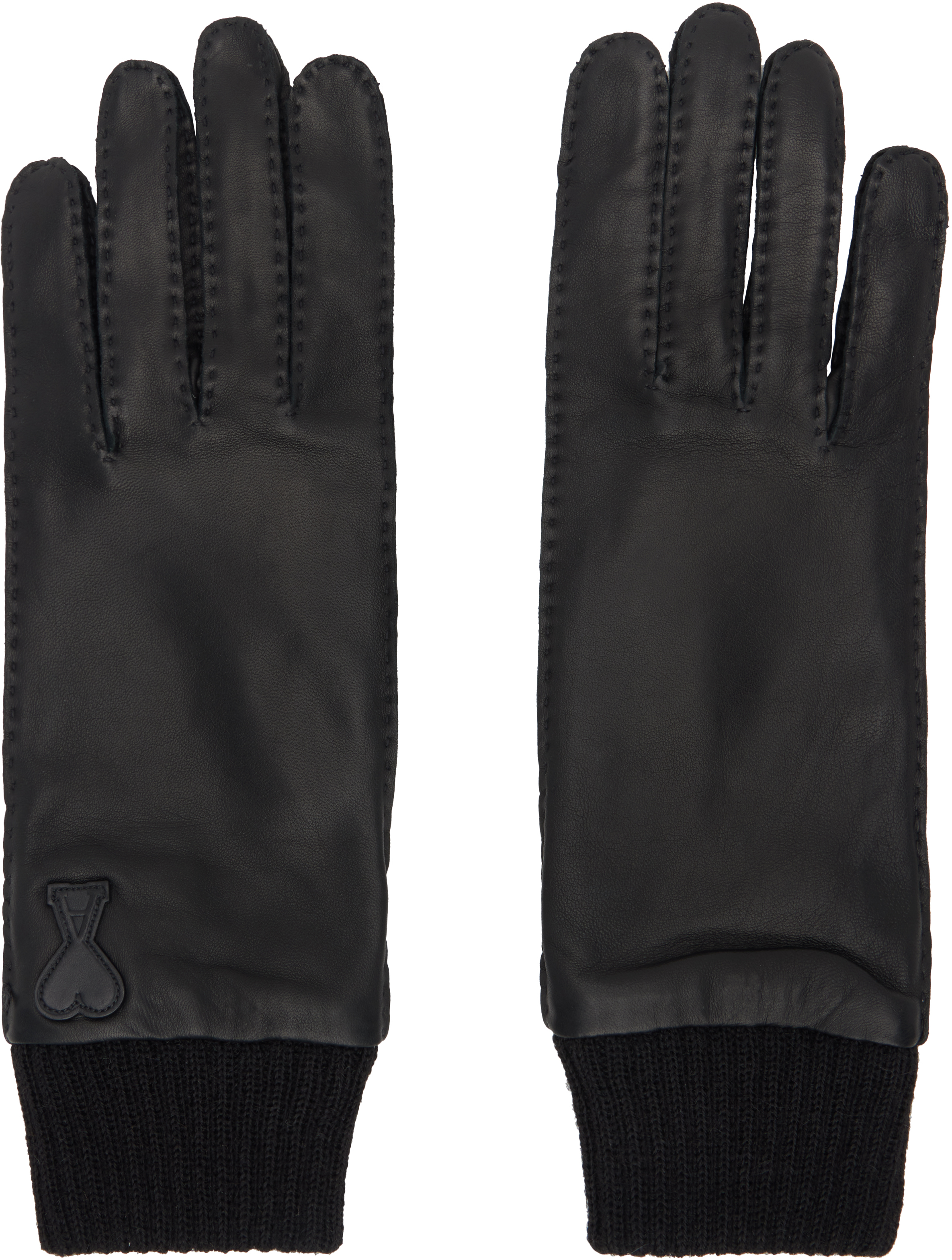 Shop Ami Alexandre Mattiussi Black Ami De Coeur Leather Patch Gloves In Black/001