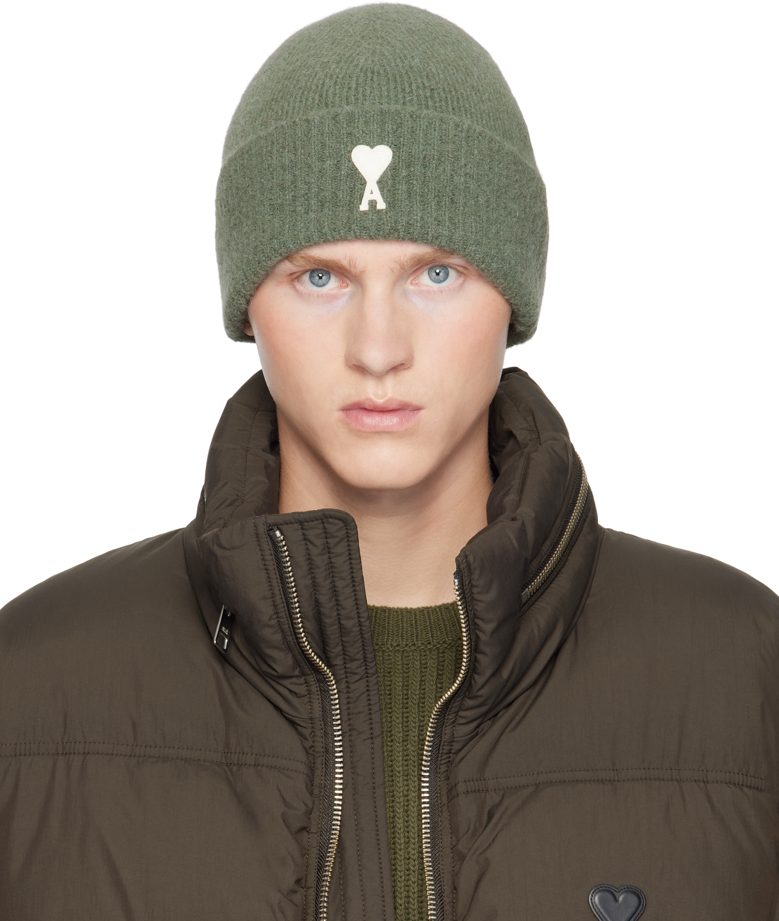 Ami Alexandre Mattiussi Green Ami De Coeur Beanie In Antique Clay/4013