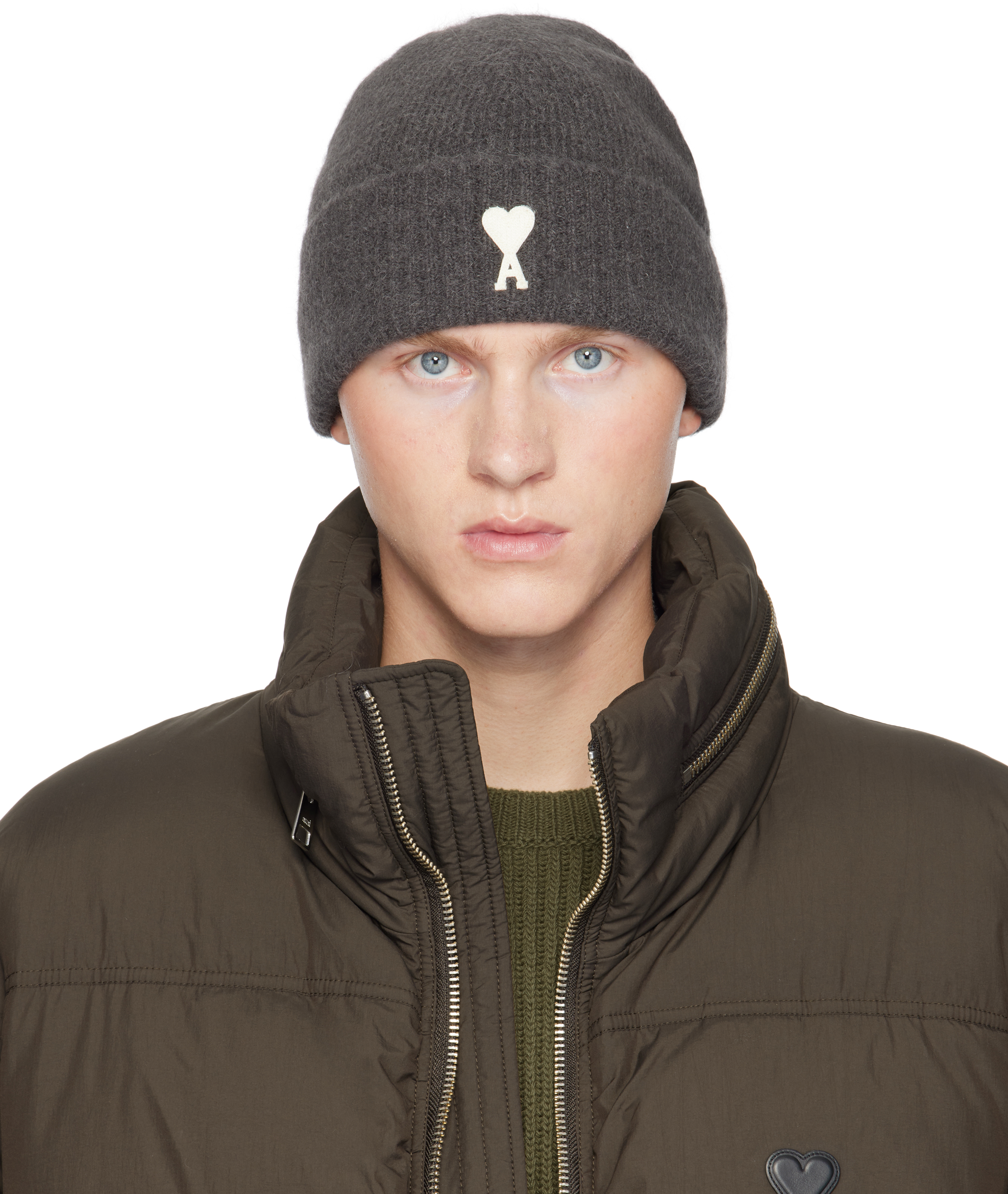 Ami Alexandre Mattiussi Ami De Caur Beanie In Grey