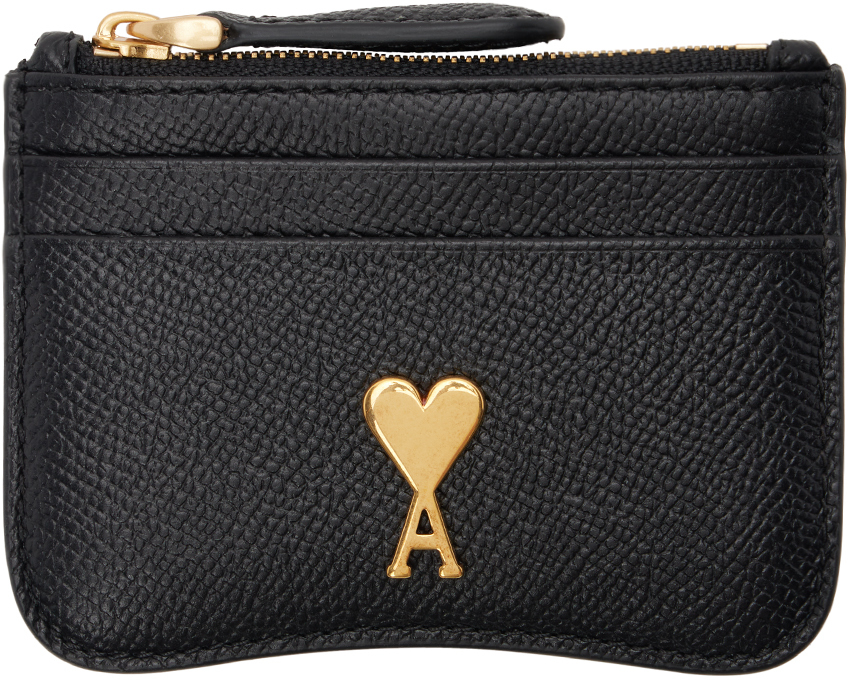 ★AMI PARIS★ Paris Paris Zip Up Card Holder Black USL105AL0 Black/Vibrated Brass Paris Paris Zipped Card Holder | AMI PARIS