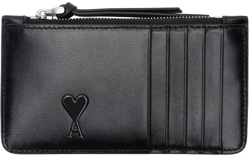 Shop Ami Alexandre Mattiussi Black Ami De Cœur Zipped Card Holder In Black/001