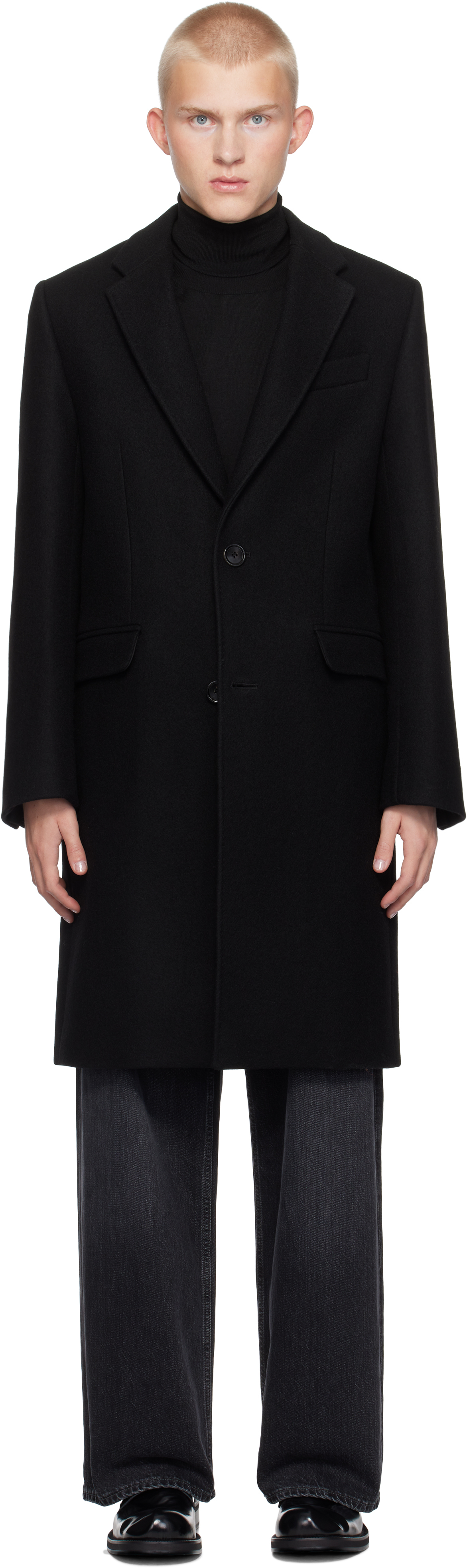 Ami Alexandre Mattiussi Black Two Buttons Coat In Black/001