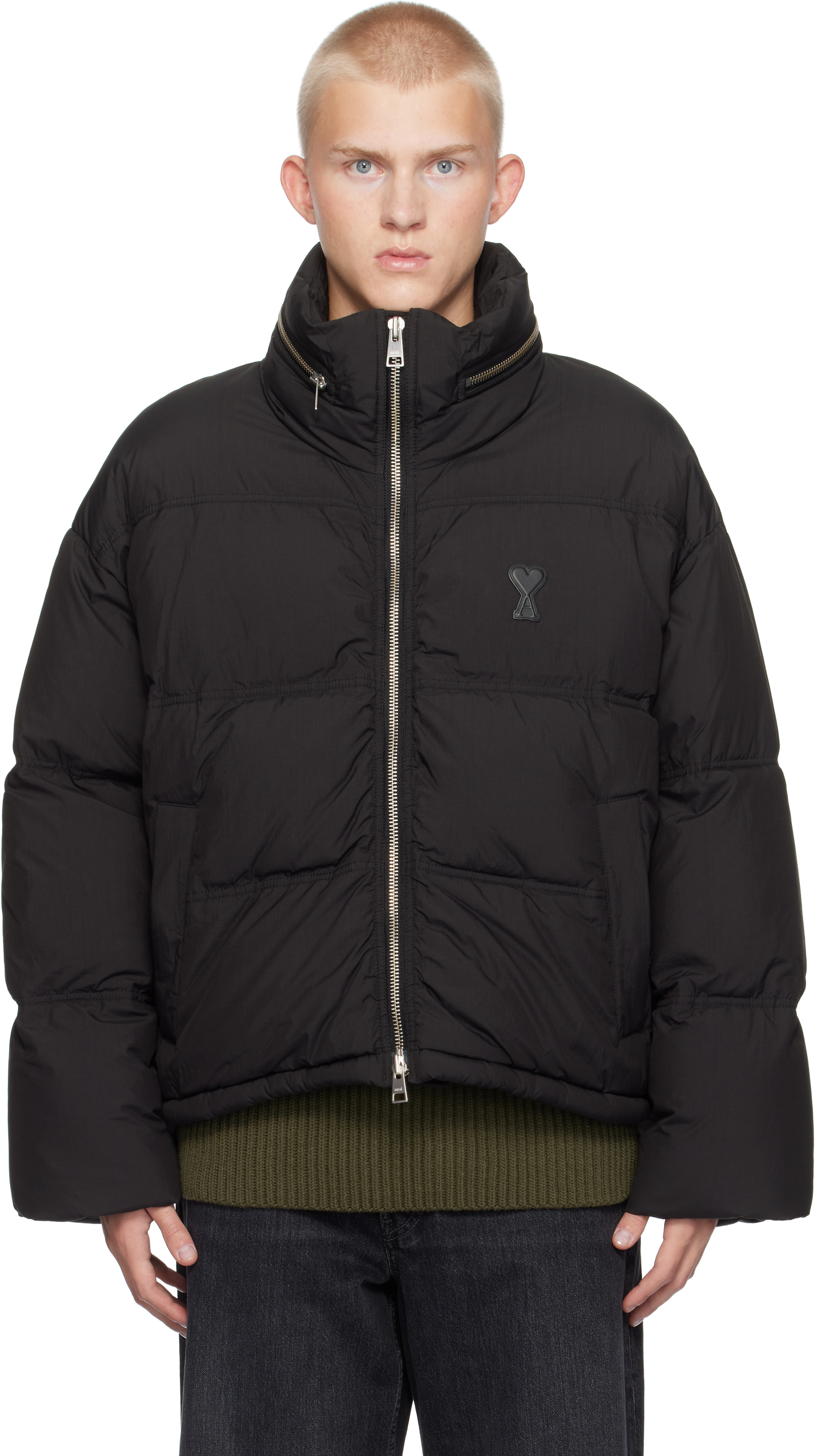 Ami Alexandre Mattiussi Black Ami De Coeur Down Jacket In Black/001