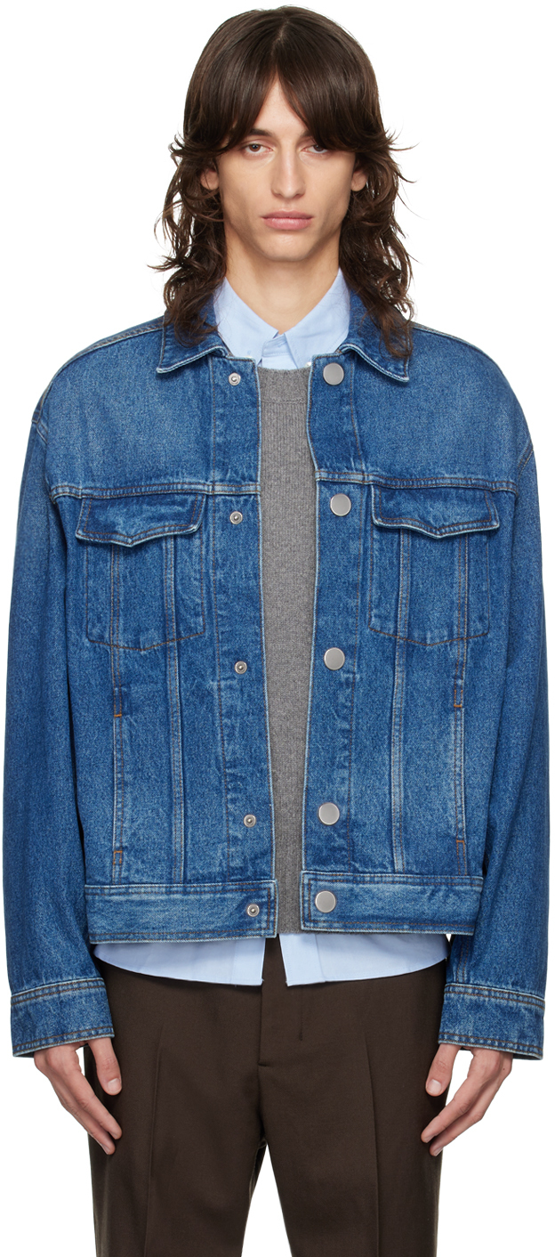 Blue Trucker Denim Jacket by AMI Paris on Sale