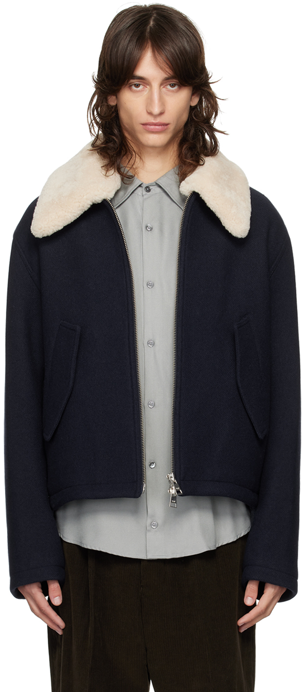 Shop Ami Alexandre Mattiussi Navy Short Jacket In Navy Blue/4011