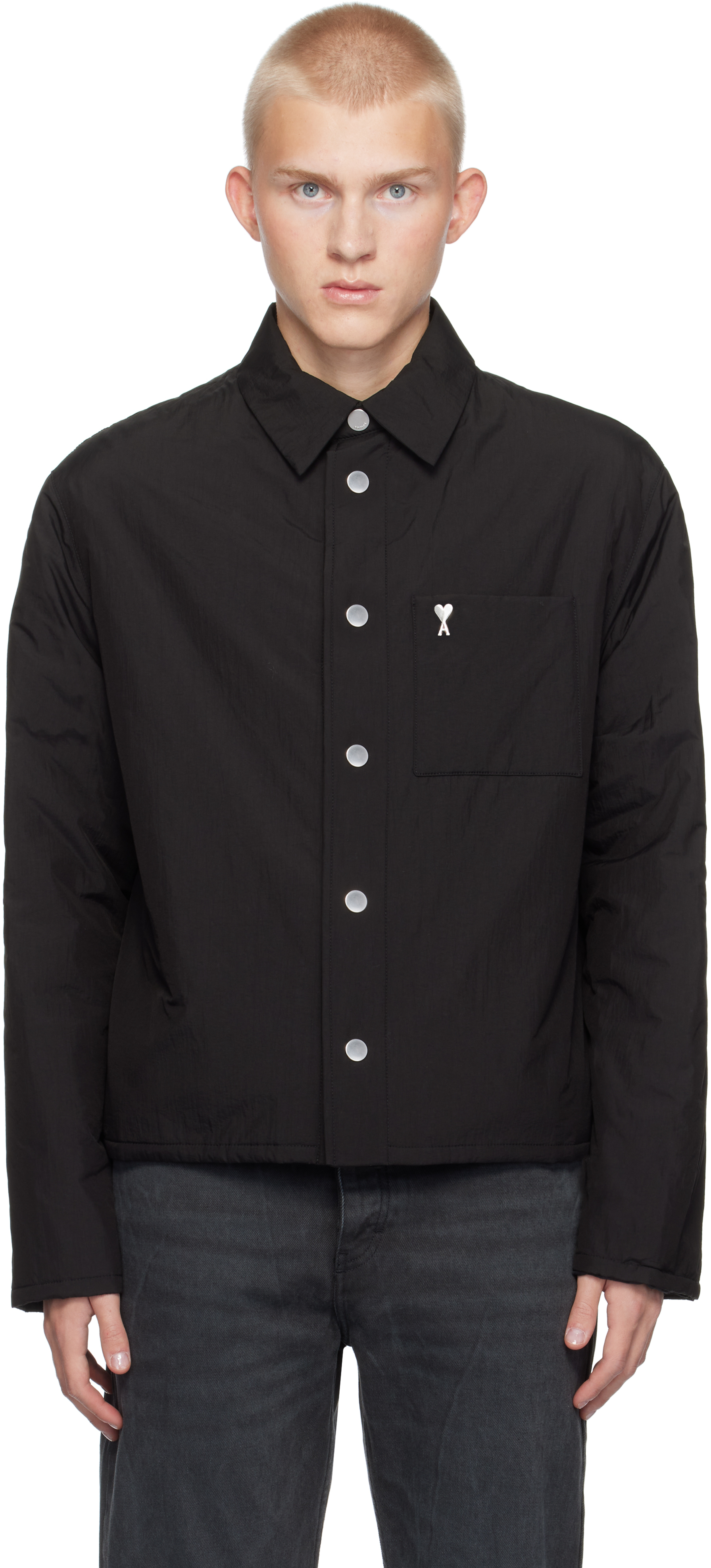 Ami Alexandre Mattiussi Black Padded Ami De Coeur Overshirt In Black/001