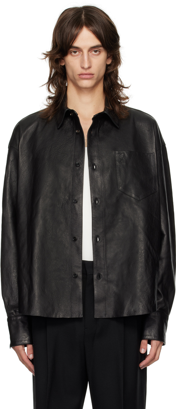 Black Boxy Fit Leather Jacket