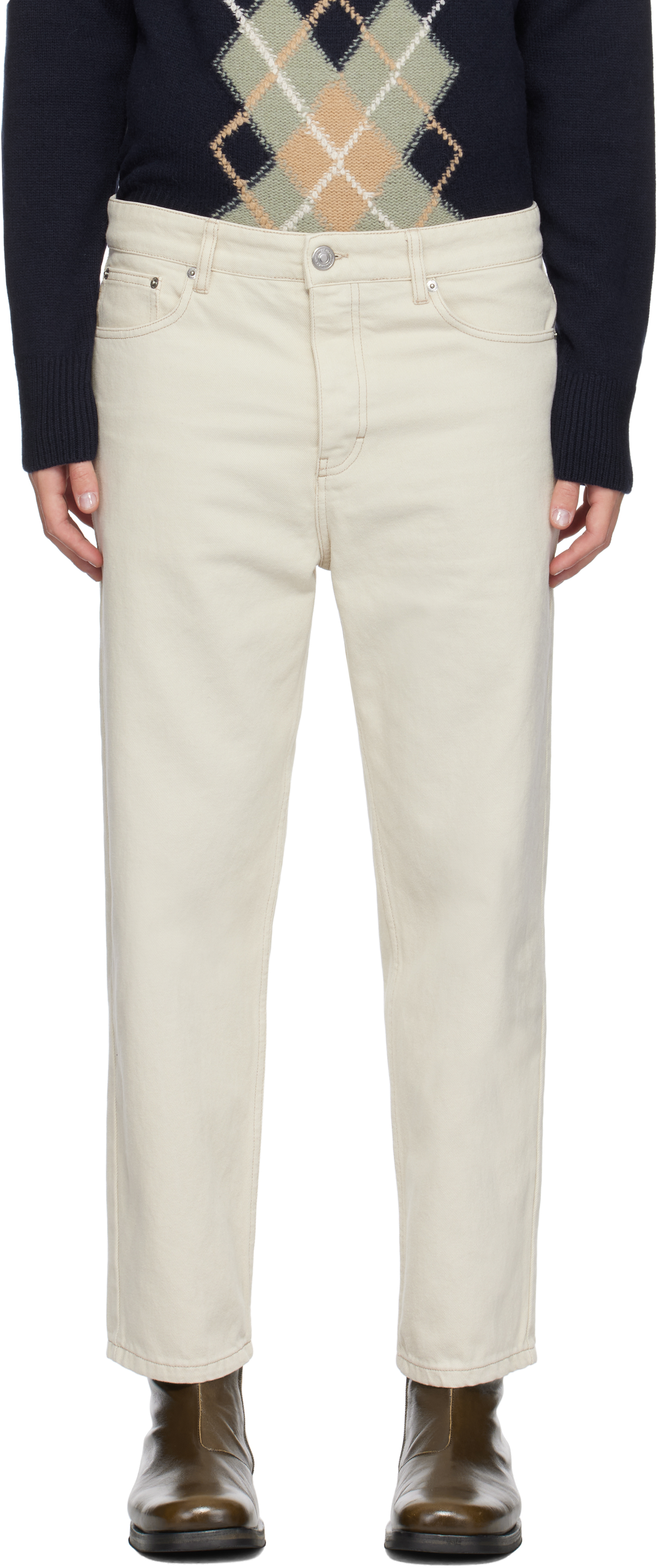 Ami Alexandre Mattiussi Off-white Tapered Fit Jeans In Off White/150