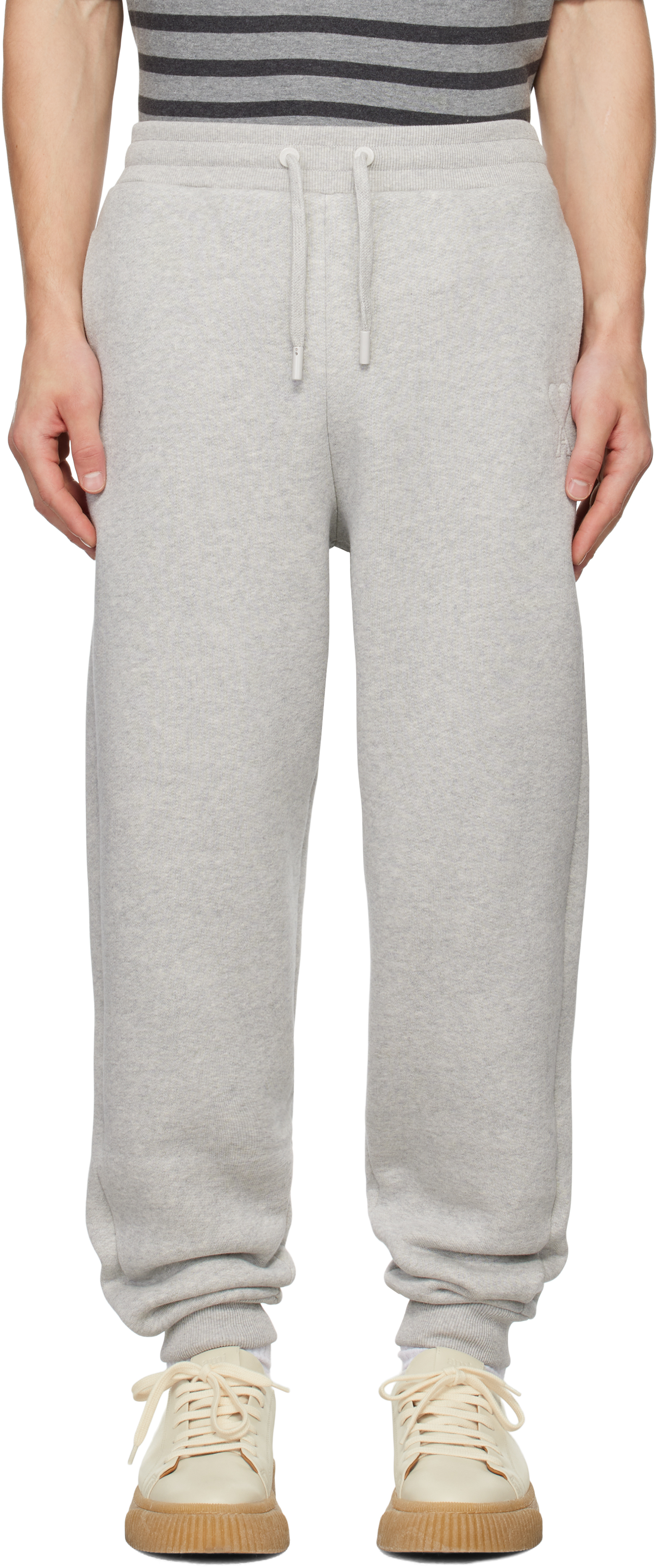 Shop Ami Alexandre Mattiussi Gray Ami De Coeur Sweatpants In Ash Grey/0951