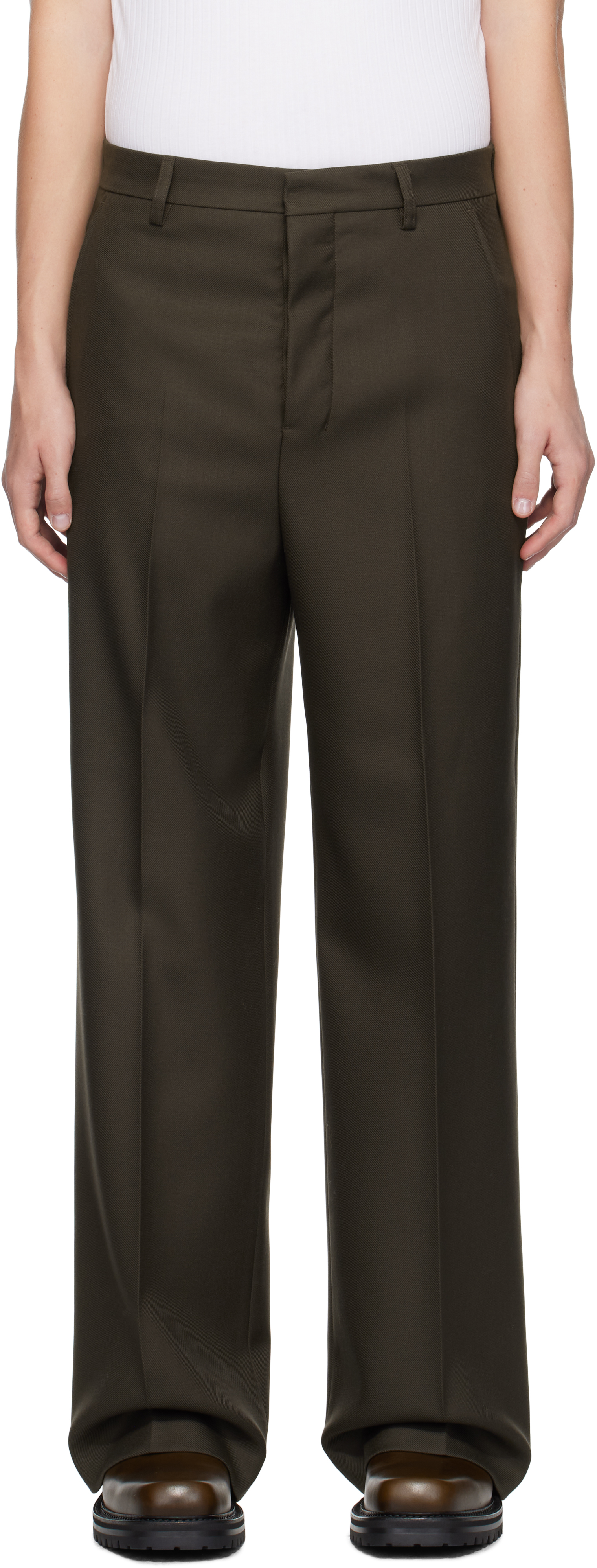 Ami Alexandre Mattiussi Brown Wide Trousers In Dark Coffee/221