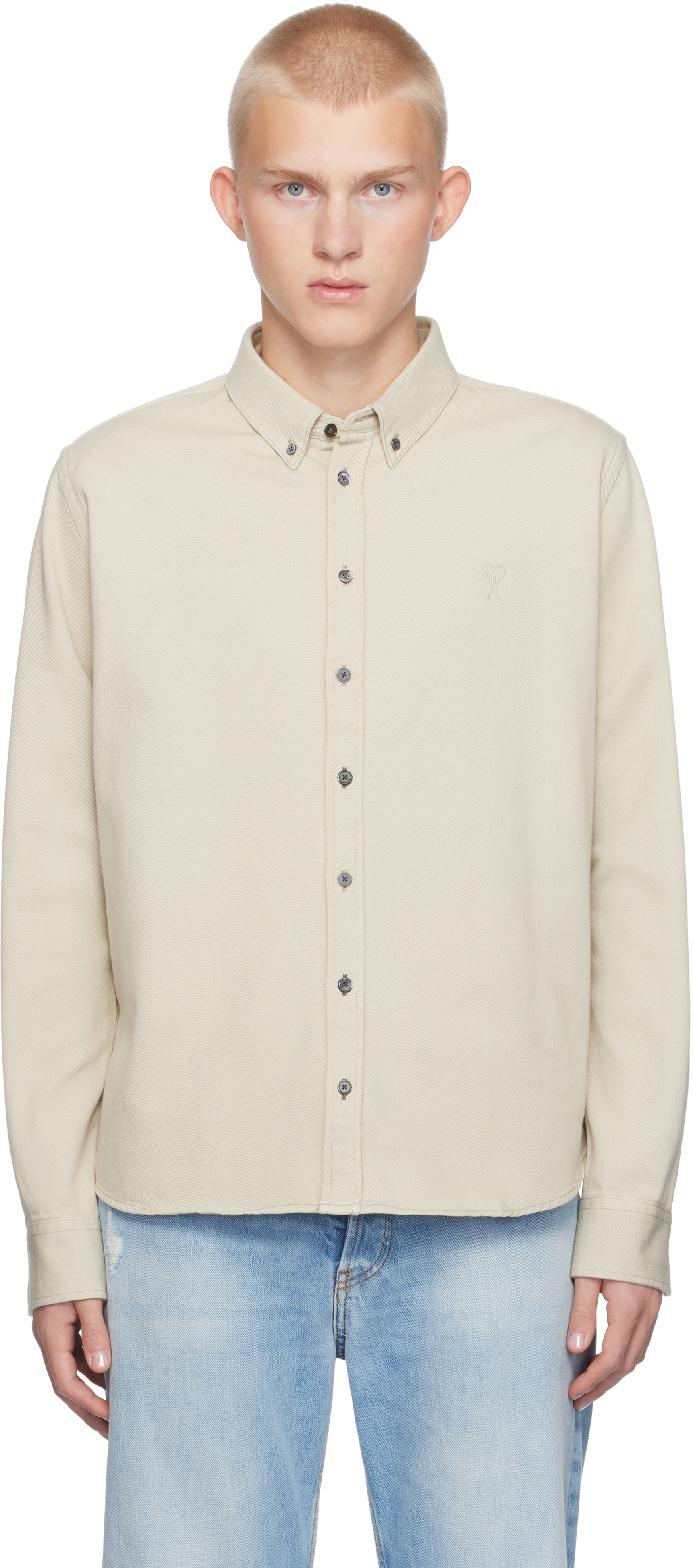 Ami Alexandre Mattiussi Off-white Button-down Ami De Coeur Shirt In Off White/150