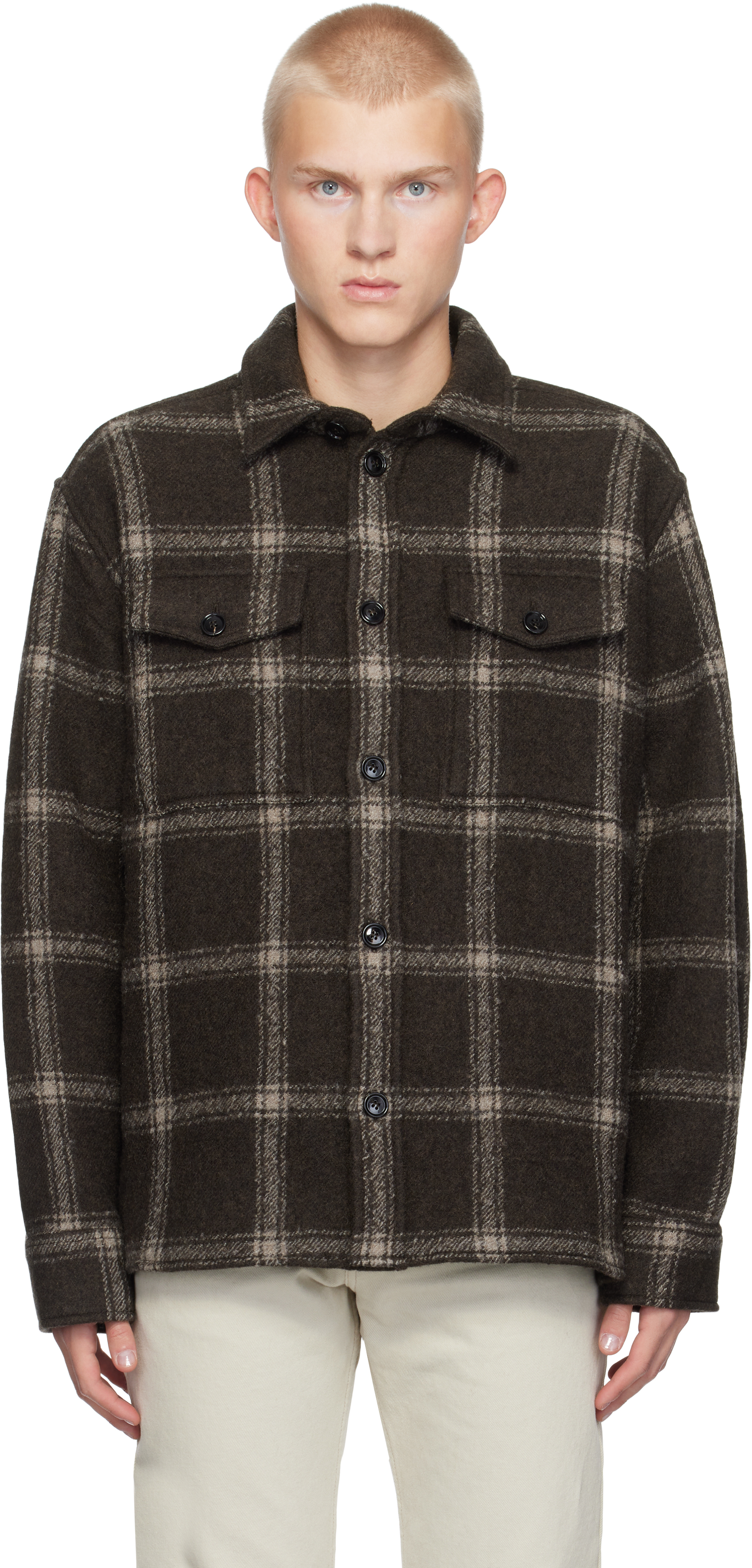 Brown Chest Pocket Overshirt by AMI Paris on Sale