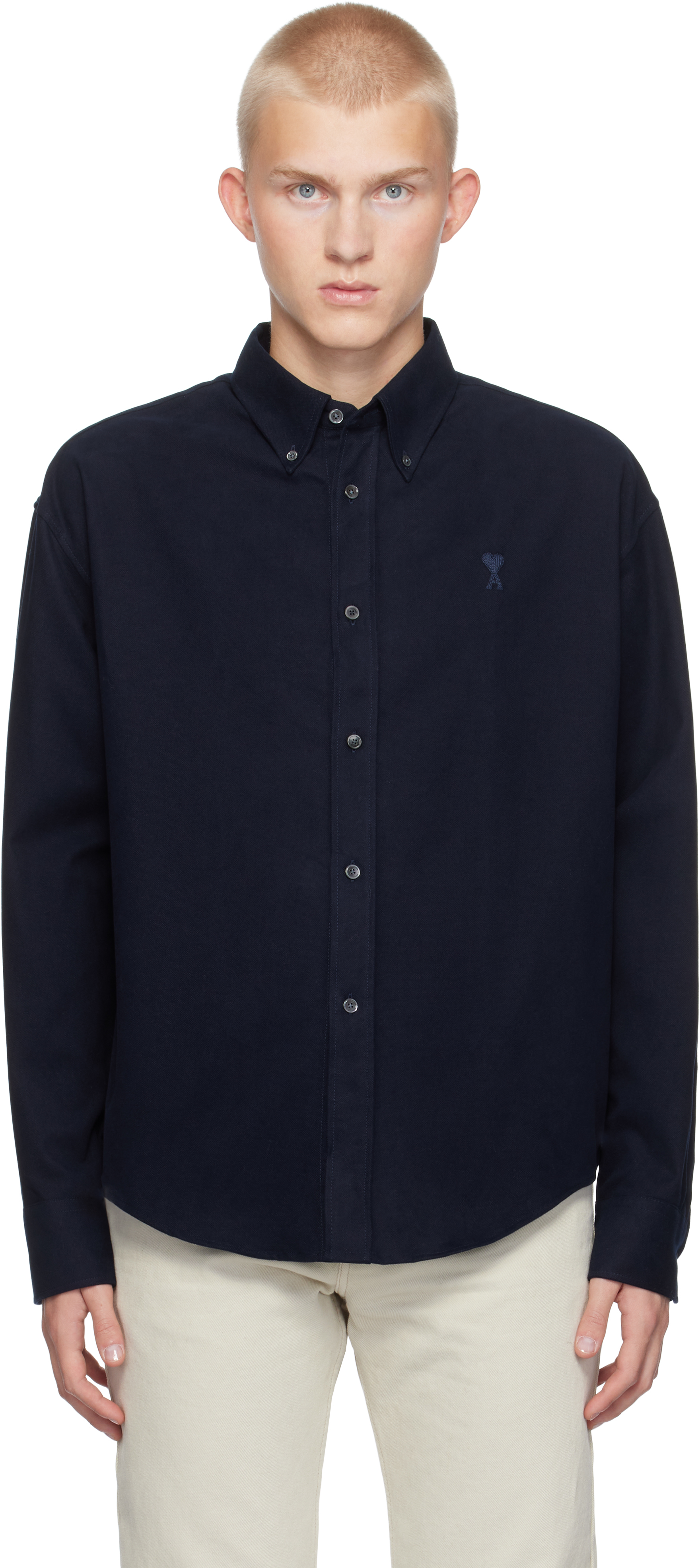 Ami Alexandre Mattiussi Navy Ami De Coeur Boxy Fit Shirt In Navy Blue/4011