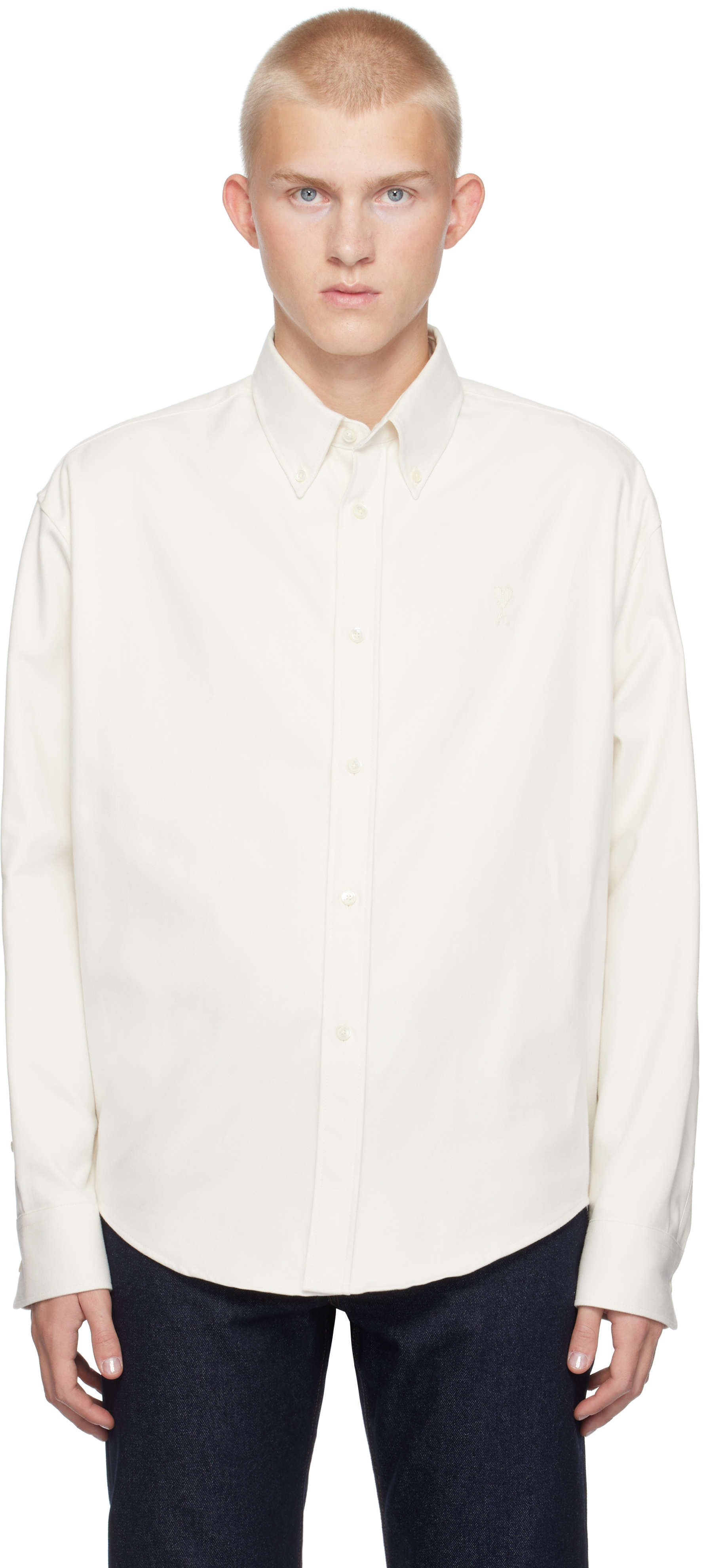 Shop Ami Alexandre Mattiussi Off-white Ami De Coeur Boxy Fit Shirt In Off White/150