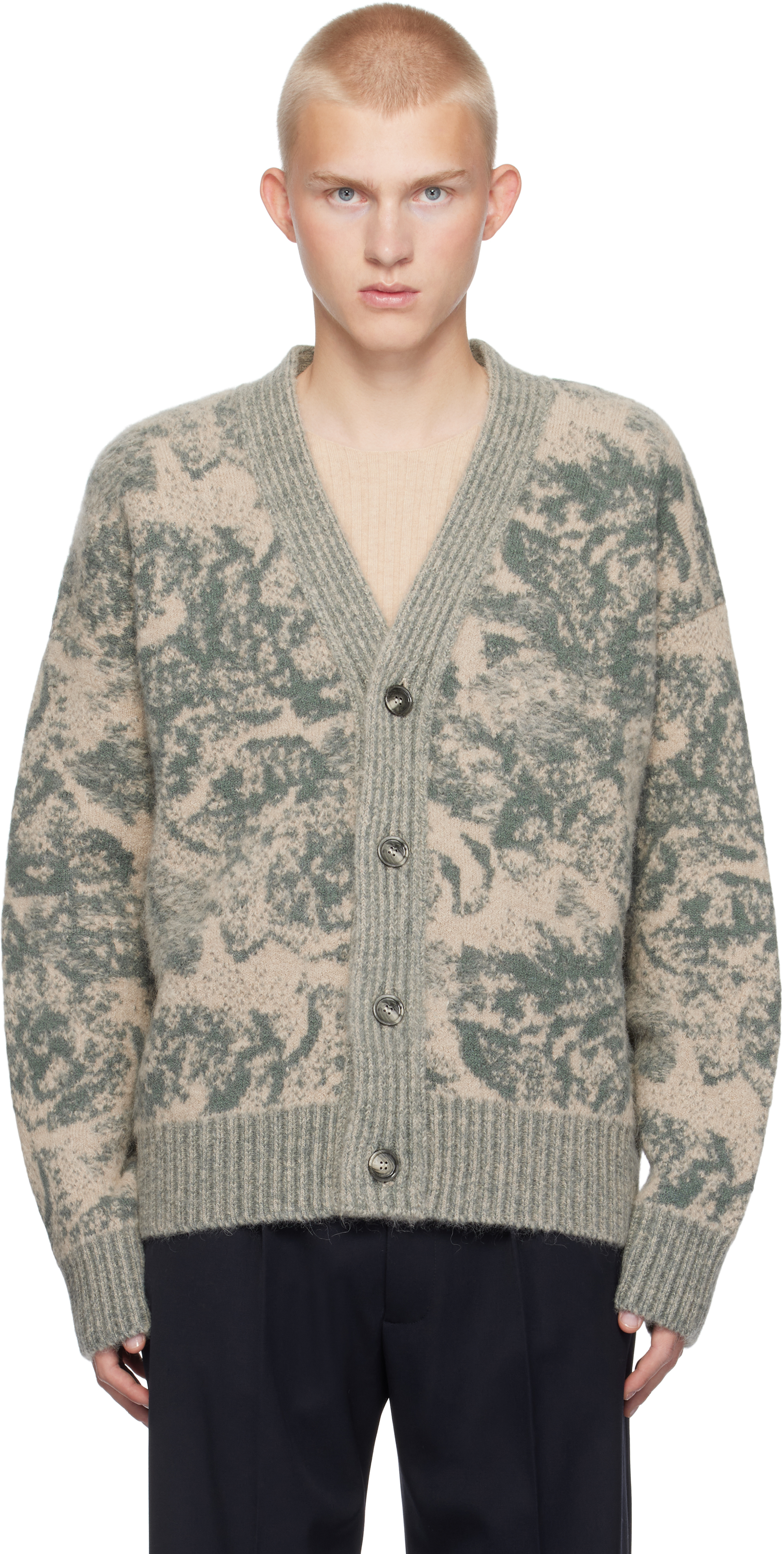 Shop Ami Alexandre Mattiussi Beige & Green Alpaca Mohair Jacquard Cardigan In Beige/clay/2024