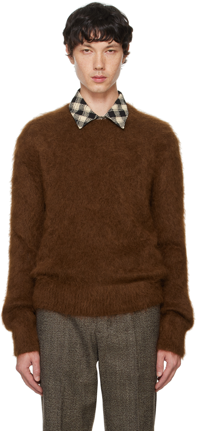 Ami Alexandre Mattiussi Alpaca-mohair Blend Brushed Sweater In Fawn/219