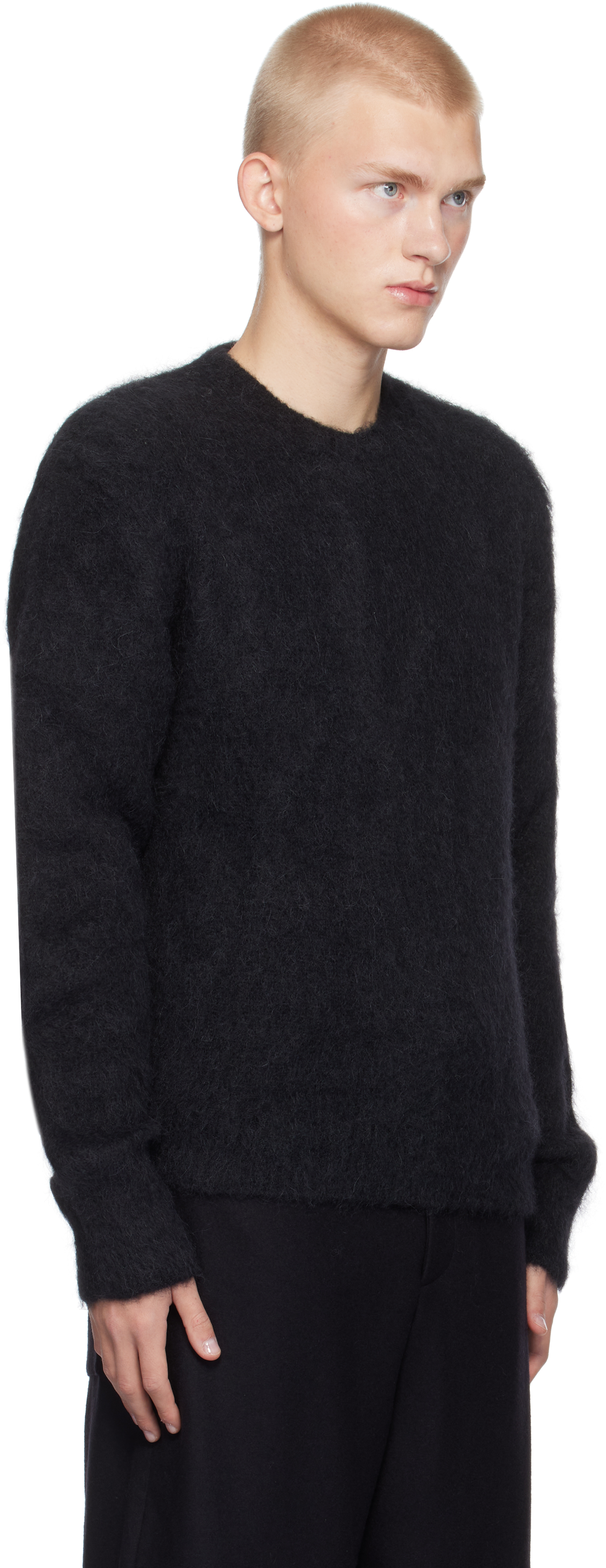 AMI ALEXANDRE MATTIUSSI BLACK ALPACA MOHAIR BRUSHED SWEATER 