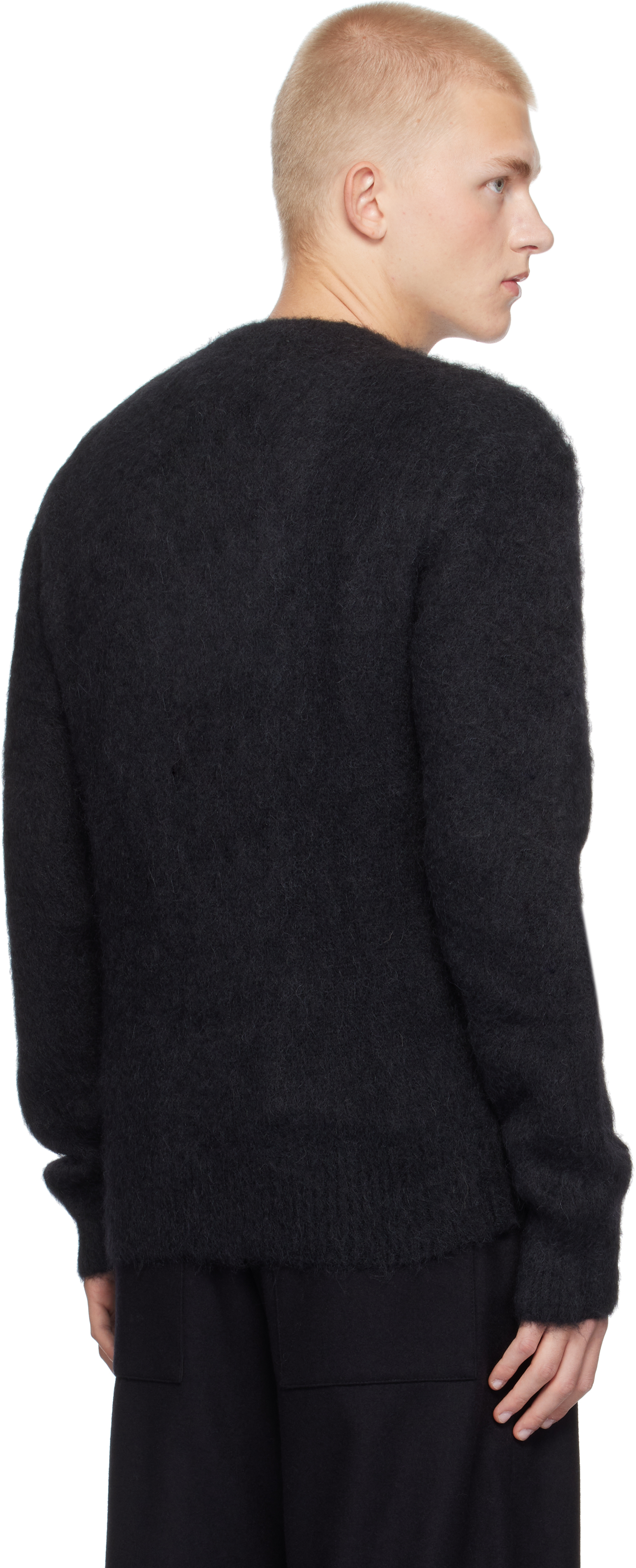 AMI ALEXANDRE MATTIUSSI BLACK ALPACA MOHAIR BRUSHED SWEATER 