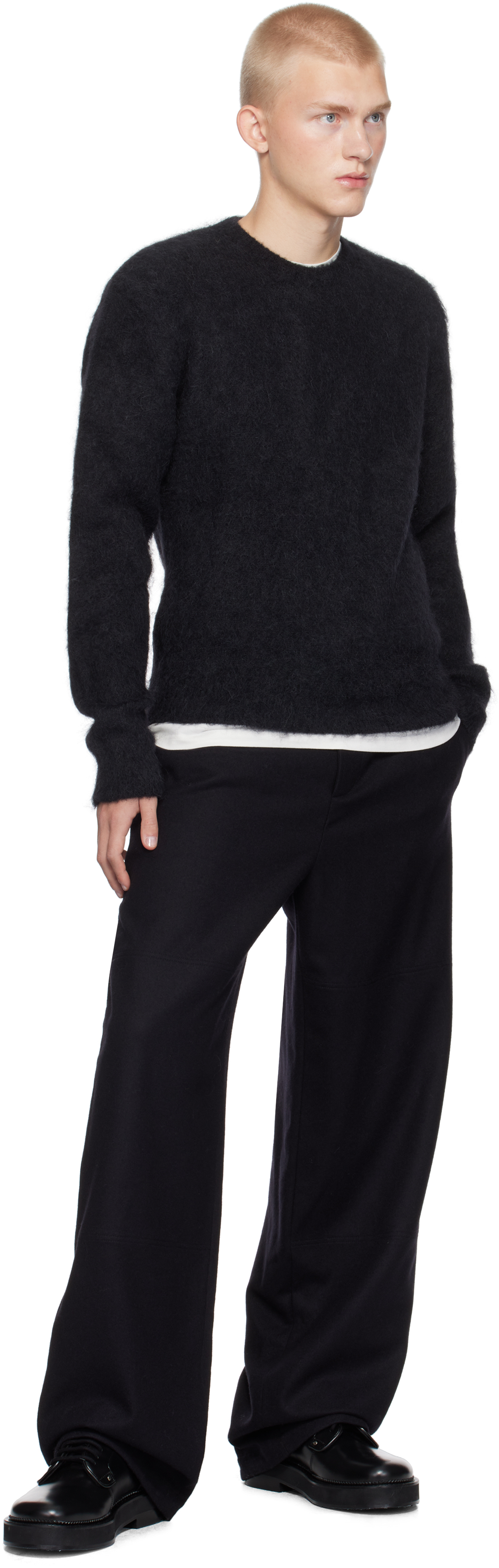 AMI ALEXANDRE MATTIUSSI BLACK ALPACA MOHAIR BRUSHED SWEATER 