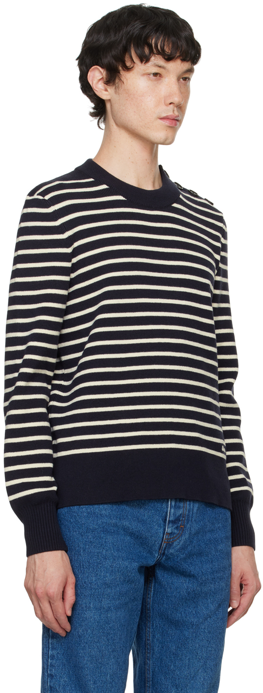 Shop Ami Alexandre Mattiussi Navy & White Striped Sweater In Navy/off White/4023