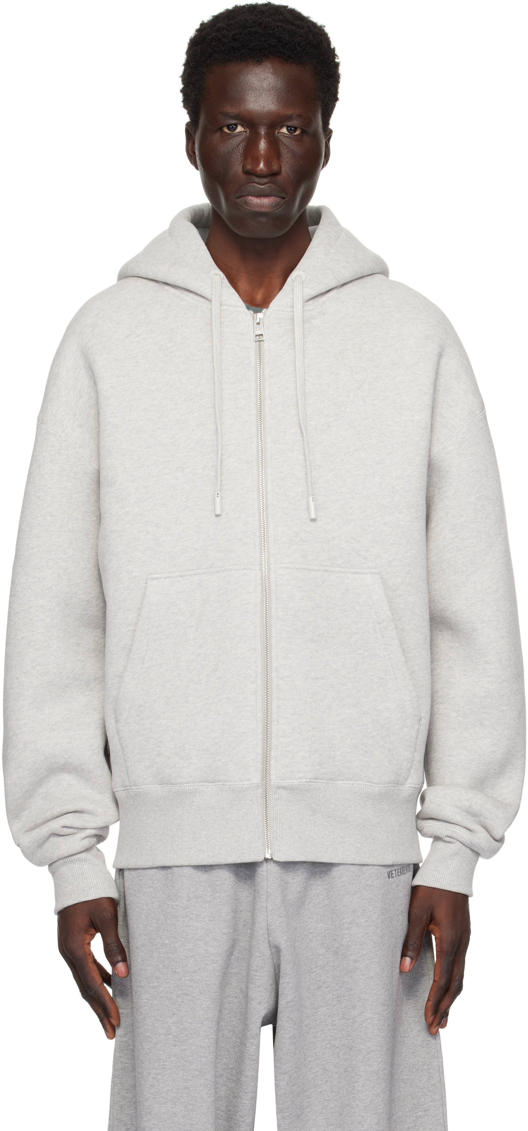 Shop Ami Alexandre Mattiussi Gray Zipped Ami De Coeur Hoodie In Ash Grey/0951