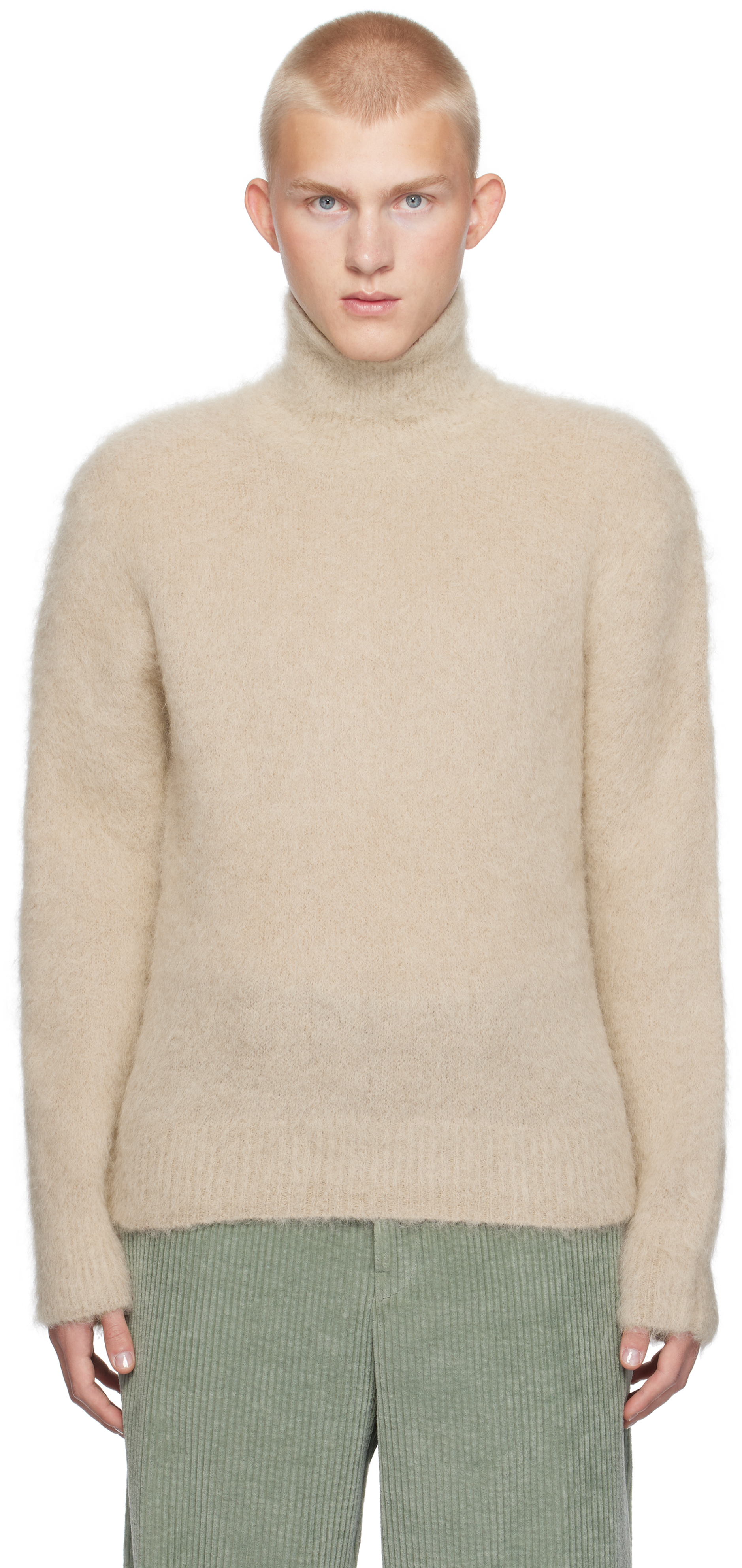 Beige Alpaca Mohair Brushed Turtleneck