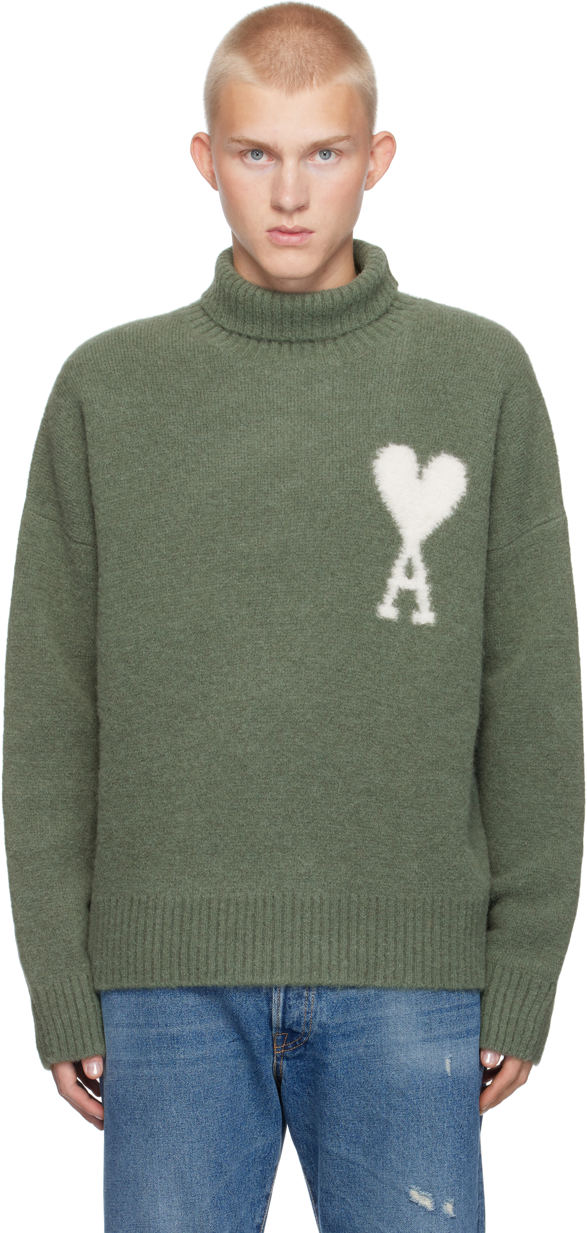 Ami Alexandre Mattiussi Green Ami De Coeur Turtleneck In Antique Clay/4013