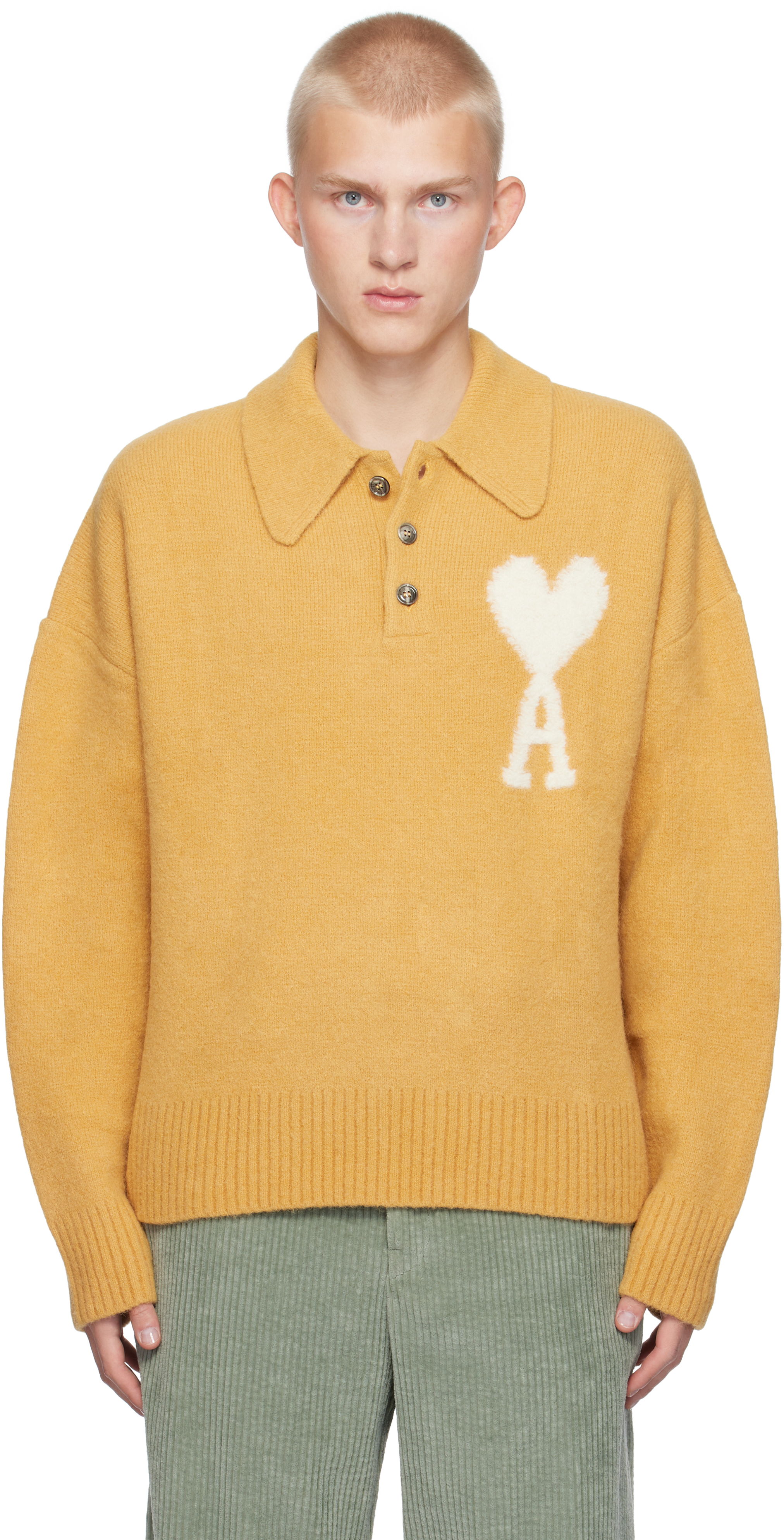 Ami Alexandre Mattiussi Yellow Ami De Coeur Polo In Mustard/724