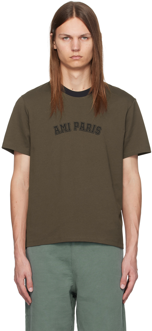 AMI Paris★ブラウン Ami Paris Tシャツ ブラウン コットン Ami De Coeur Tシャツ ヘーゼルナッツ | AMI