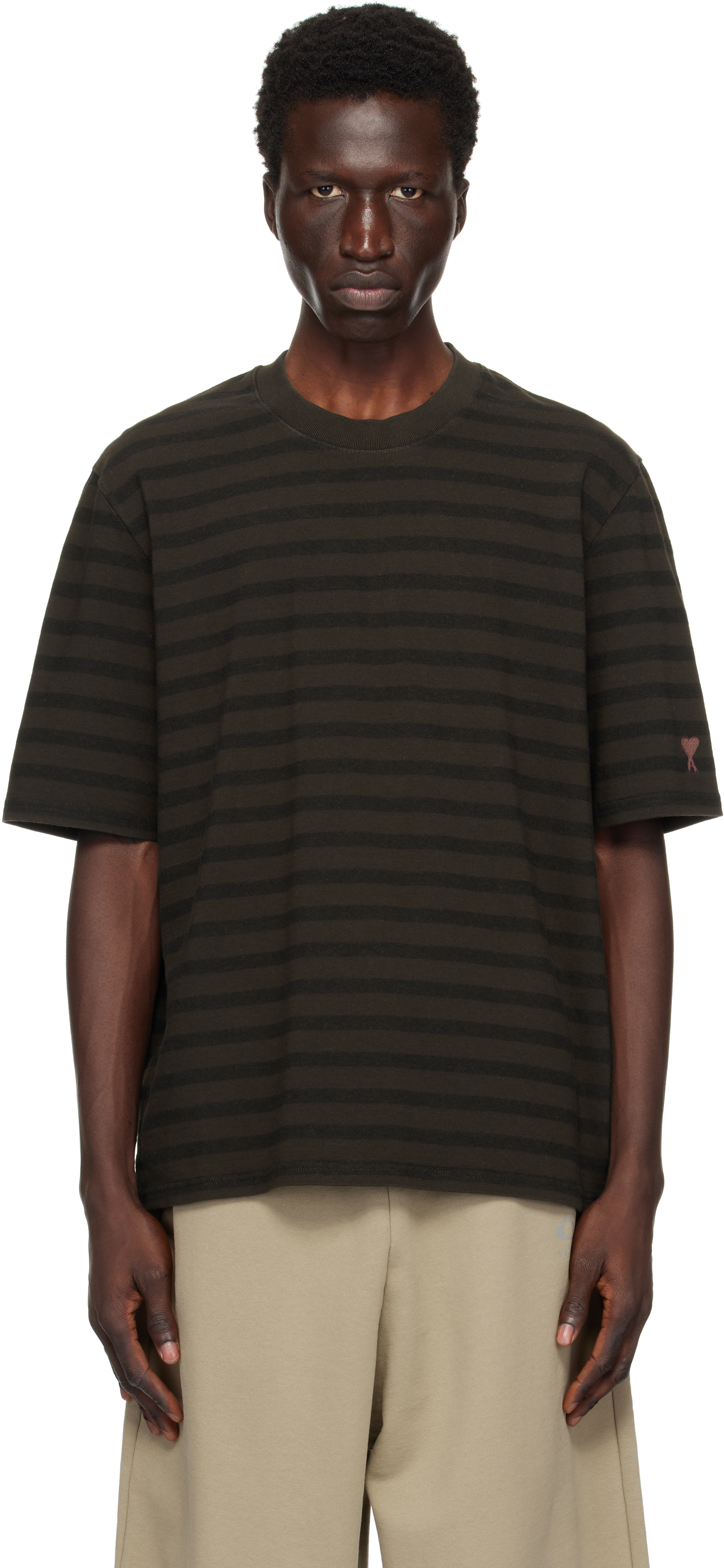 Shop Ami Alexandre Mattiussi Khaki Sailor T-shirt In Coffee/grey/2002