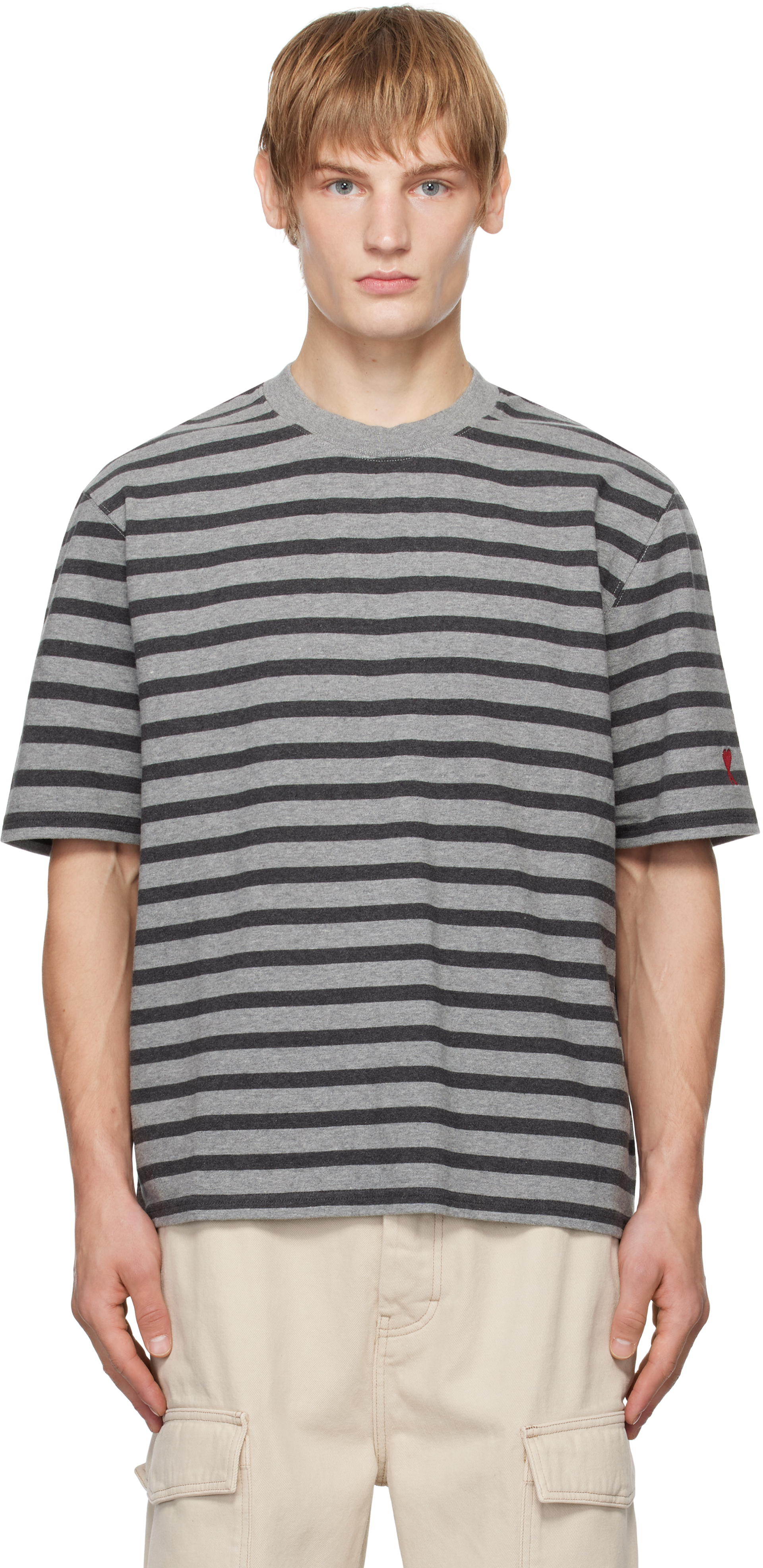 Shop Ami Alexandre Mattiussi Gray Sailor T-shirt In Light/dark Grey/0556