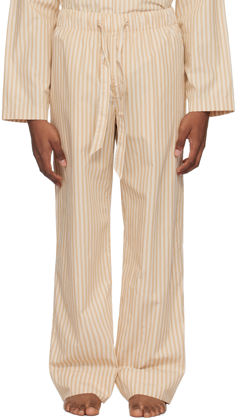 Shop Tekla Tan Drawstring Pyjama Pants In Corinth Stripes