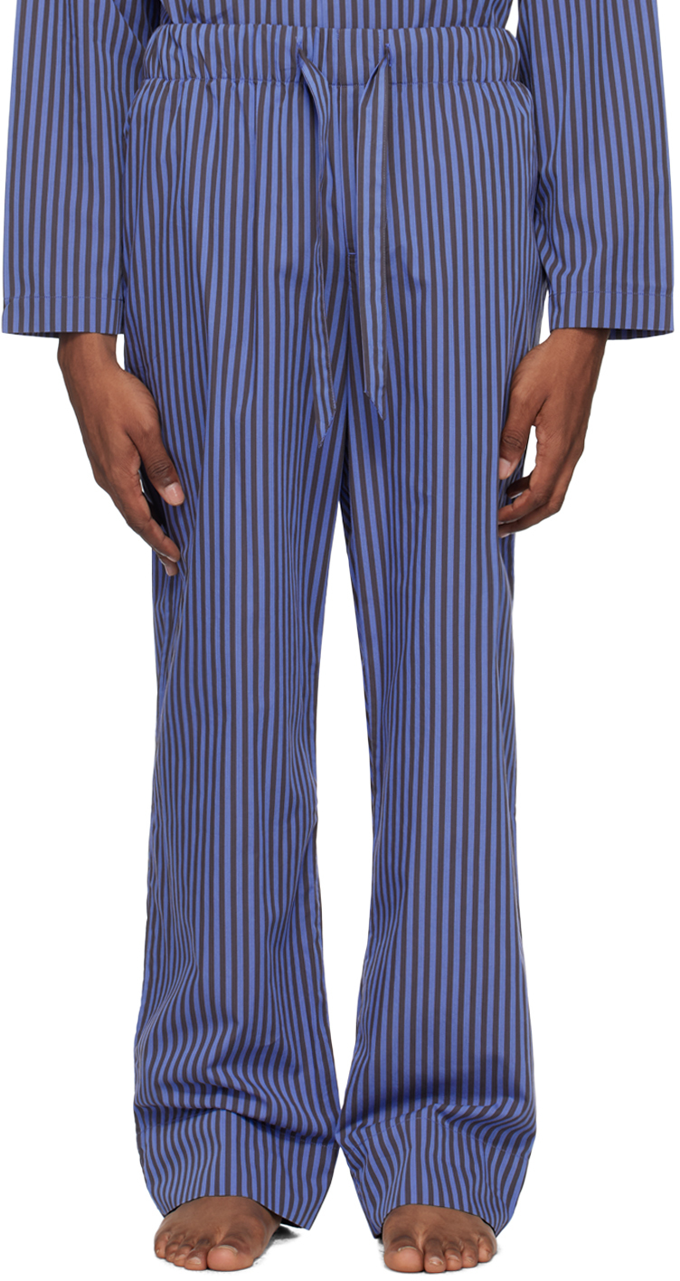 Shop Tekla Blue & Brown Drawstring Pyjama Pants In Verneuil Stripes