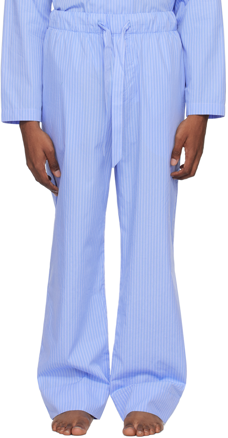 Shop Tekla Blue Drawstring Pyjama Pants In Pin Stripes