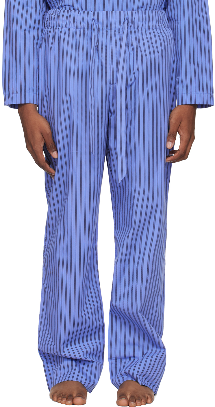 Tekla Blue Drawstring Pyjama Pants In Boro Stripes