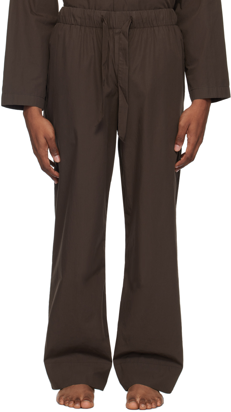 Shop Tekla Brown Drawstring Pyjama Pants In Coffee