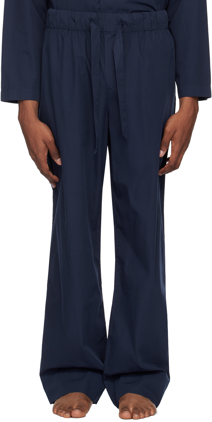 Shop Tekla Navy Drawstring Pyjama Pants In True Navy