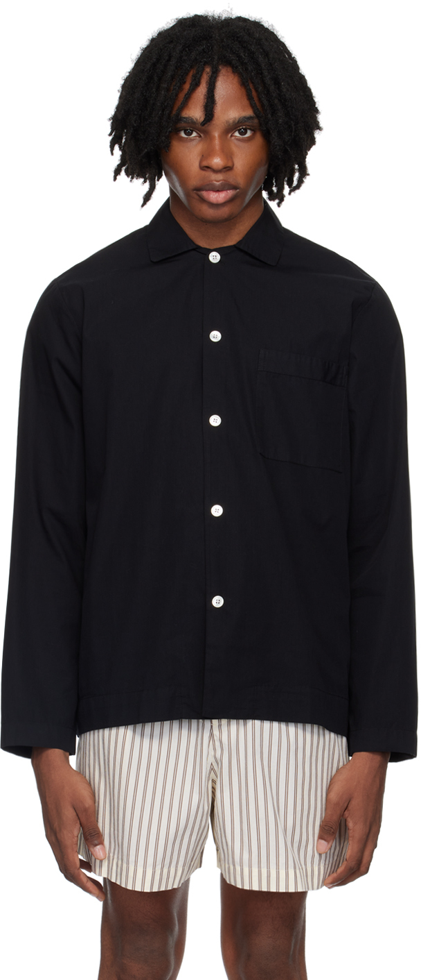 Shop Tekla Black Long Sleeve Pyjama Shirt In All Black