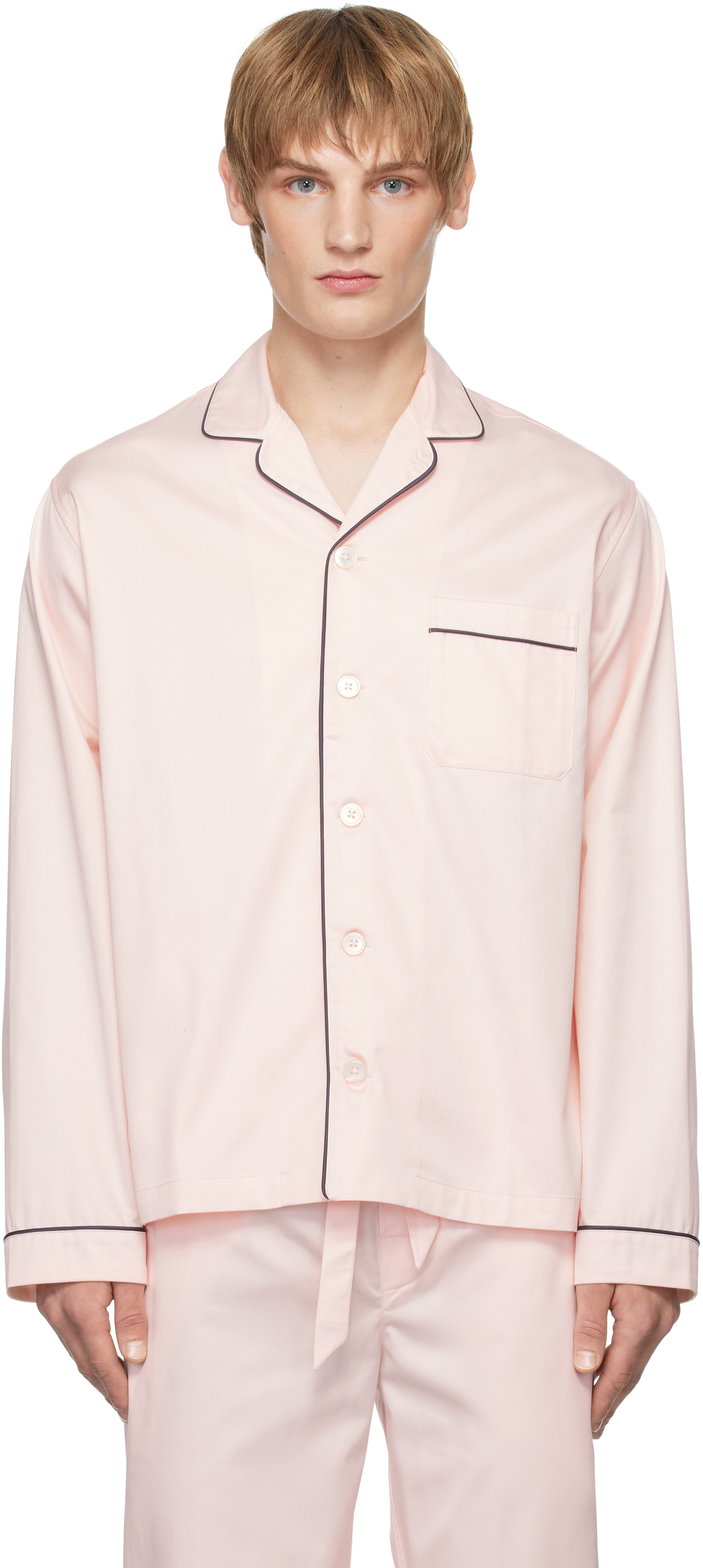 TEKLA PINK SATEEN LONG-SLEEVED PYJAMA SHIRT 