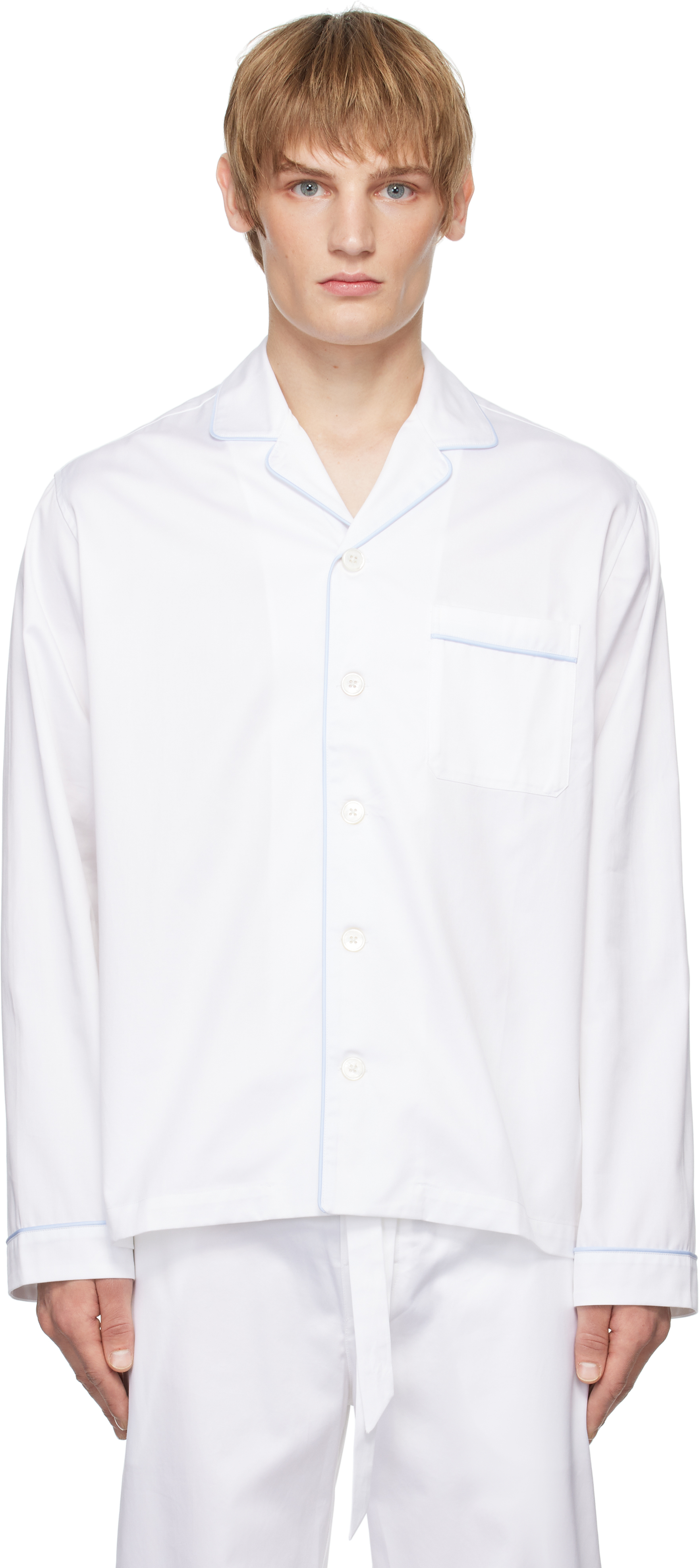 TEKLA WHITE SATEEN LONG-SLEEVED PYJAMA SHIRT 