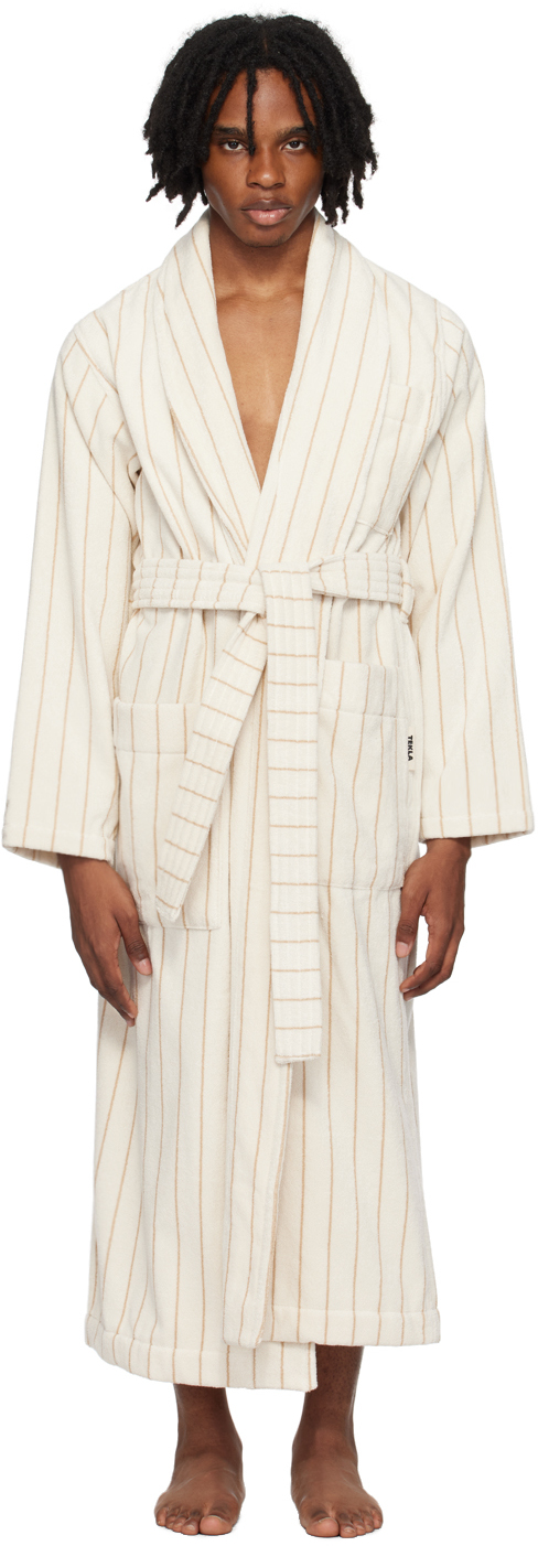 Shop Tekla Off-white Classic Bathrobe In Sienna Stripes