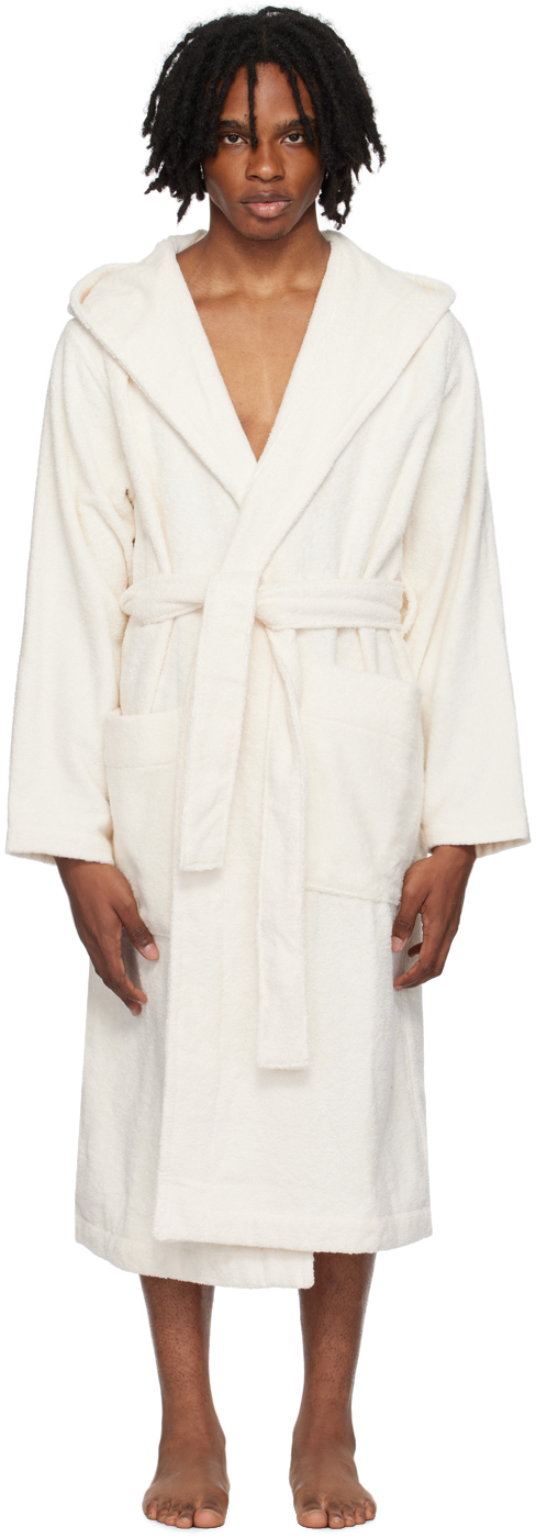 Shop Tekla Off-white Hooded Bathrobe In Ivory - Solid