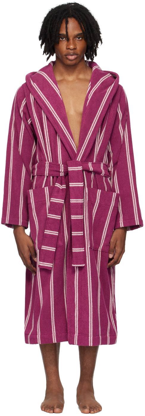 Shop Tekla Pink Hooded Bathrobe In Venice - Stripes